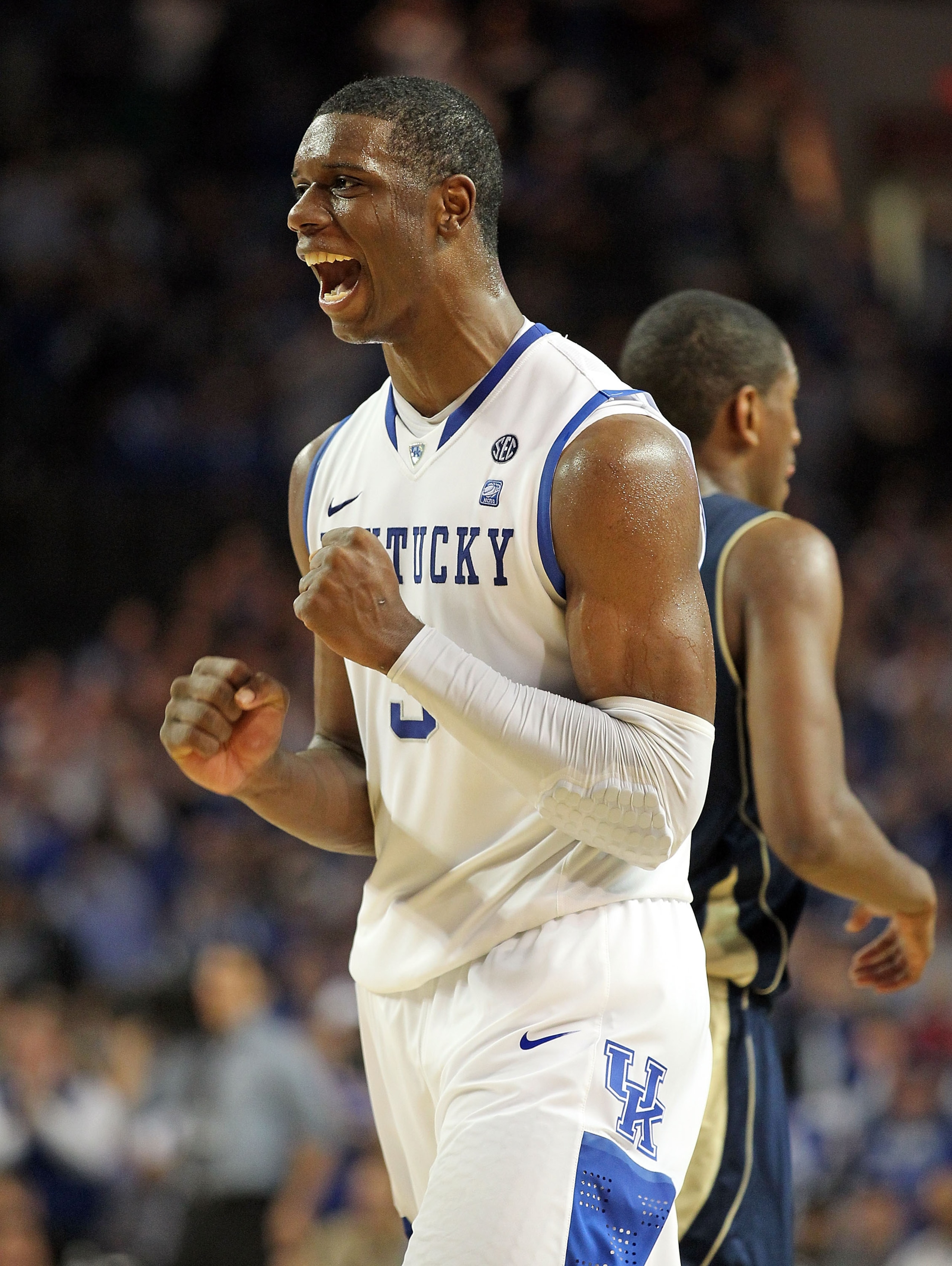 LOUISVILLE, KY - DECEMBER 08:  Terrence Jones #3 of the Kentucky Wildcats celebrates during the game against the Notre Dame Fighting Irish in the 2010 DIRECTV SEC/BIG EAST Invitational at Freedom Hall on December 8, 2010 in Louisville, Kentucky.  Kentucky