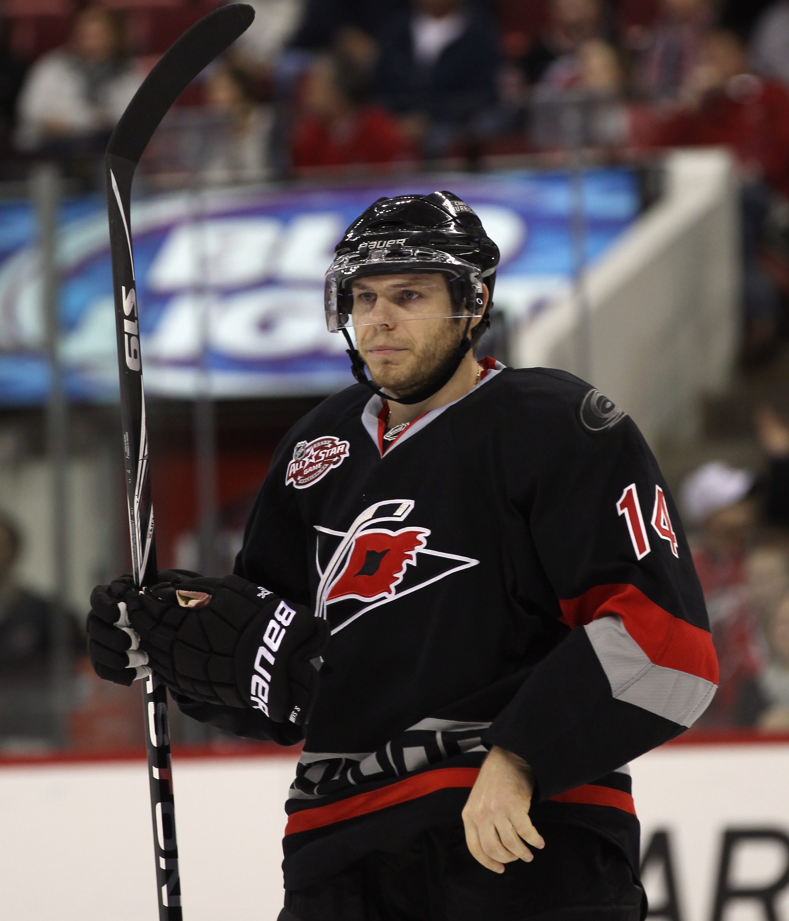 RALEIGH, NC - NOVEMBER 29: Sergei Samsonov #14 of the Carolina Hurricanes skates against the Dallas Stars at the RBC Center on November 29, 2010 in Raleigh, North Carolina. The Stars defeated the Hurricanes 4-1. (Photo by Bruce Bennett/Getty Images) RALEIGH, NC - NOVEMBER 29: Sergei Samsonov #14 of the Carolina Hurricanes skates against the Dallas Stars at the RBC Center on November 29, 2010 in Raleigh, North Carolina. The Stars defeated the Hurricanes 4-1. (Photo by Bruce Bennett/Getty Images)