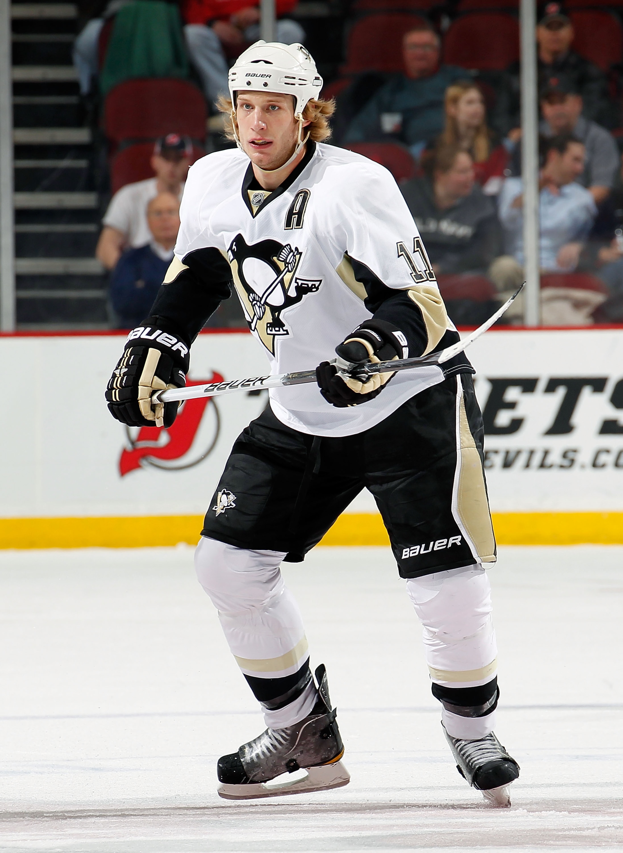 NEWARK, NJ - JANUARY 20: Jordan Staal #11 of the Pittsburgh Penguins skates in an NHL hockey game against the New Jersey Devils at the Prudential Center on January 20, 2011 in Newark, New Jersey. (Photo by Paul Bereswill/Getty Images) NEWARK, NJ - JANUARY 20: Jordan Staal #11 of the Pittsburgh Penguins skates in an NHL hockey game against the New Jersey Devils at the Prudential Center on January 20, 2011 in Newark, New Jersey. (Photo by Paul Bereswill/Getty Images)