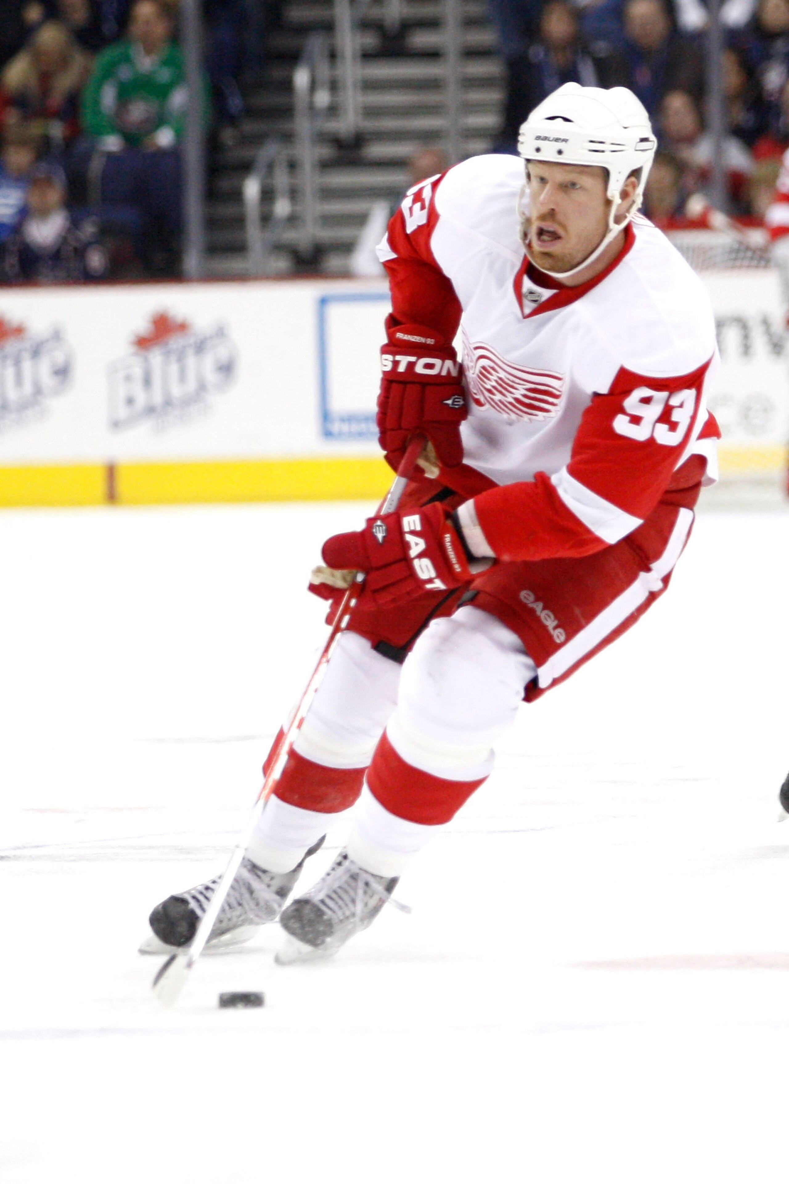 COLUMBUS, OH - JANUARY 14: Johan Franzen #93 of the Detroit Red Wings skates the puck up ice against the Columbus Blue Jackets on January 14, 2011 at Nationwide Arena in Columbus, Ohio. (Photo by John Grieshop/Getty Images) COLUMBUS, OH - JANUARY 14: Johan Franzen #93 of the Detroit Red Wings skates the puck up ice against the Columbus Blue Jackets on January 14, 2011 at Nationwide Arena in Columbus, Ohio. (Photo by John Grieshop/Getty Images)