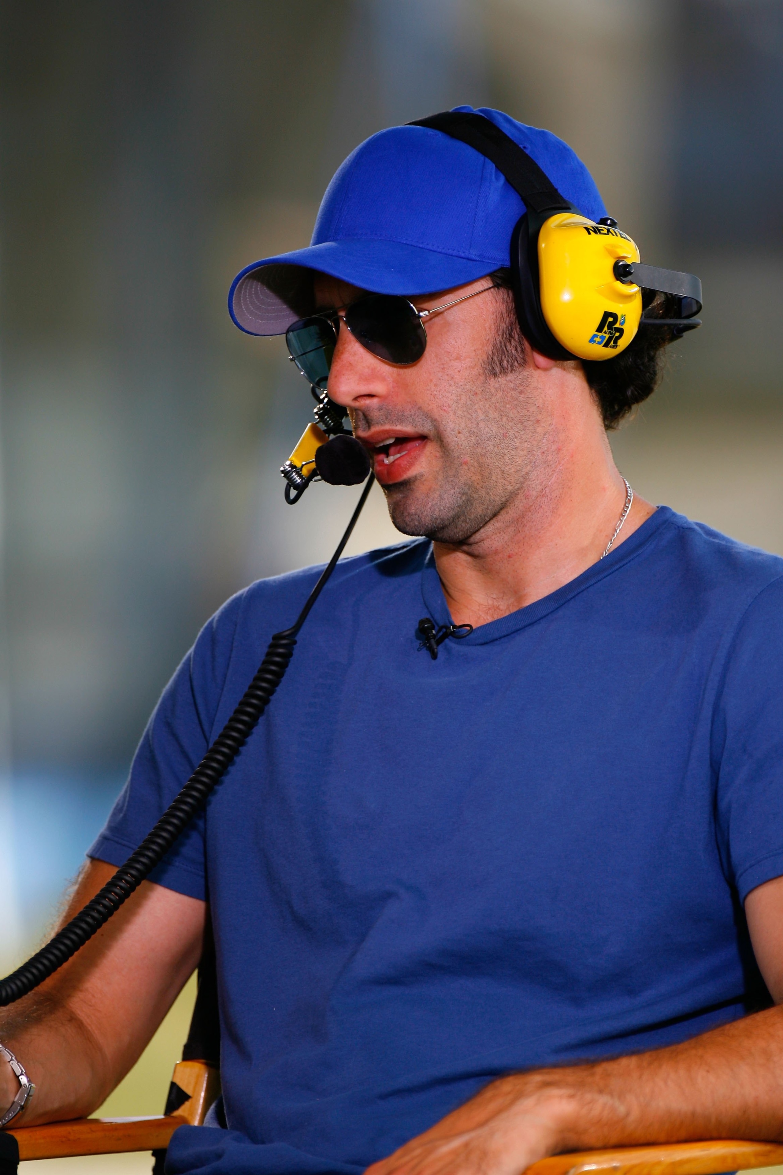 JOLIET, IL - JULY 07:  Sacha Baron Cohen speaks during a press junket promoting his new film 'Talladega Nights: The Ballad of Ricky Bobby' before practice for the NASCAR Nextel Cup Series USG Sheetrock 400 on July 7, 2006 at Chicagoland Speedway in Joliet