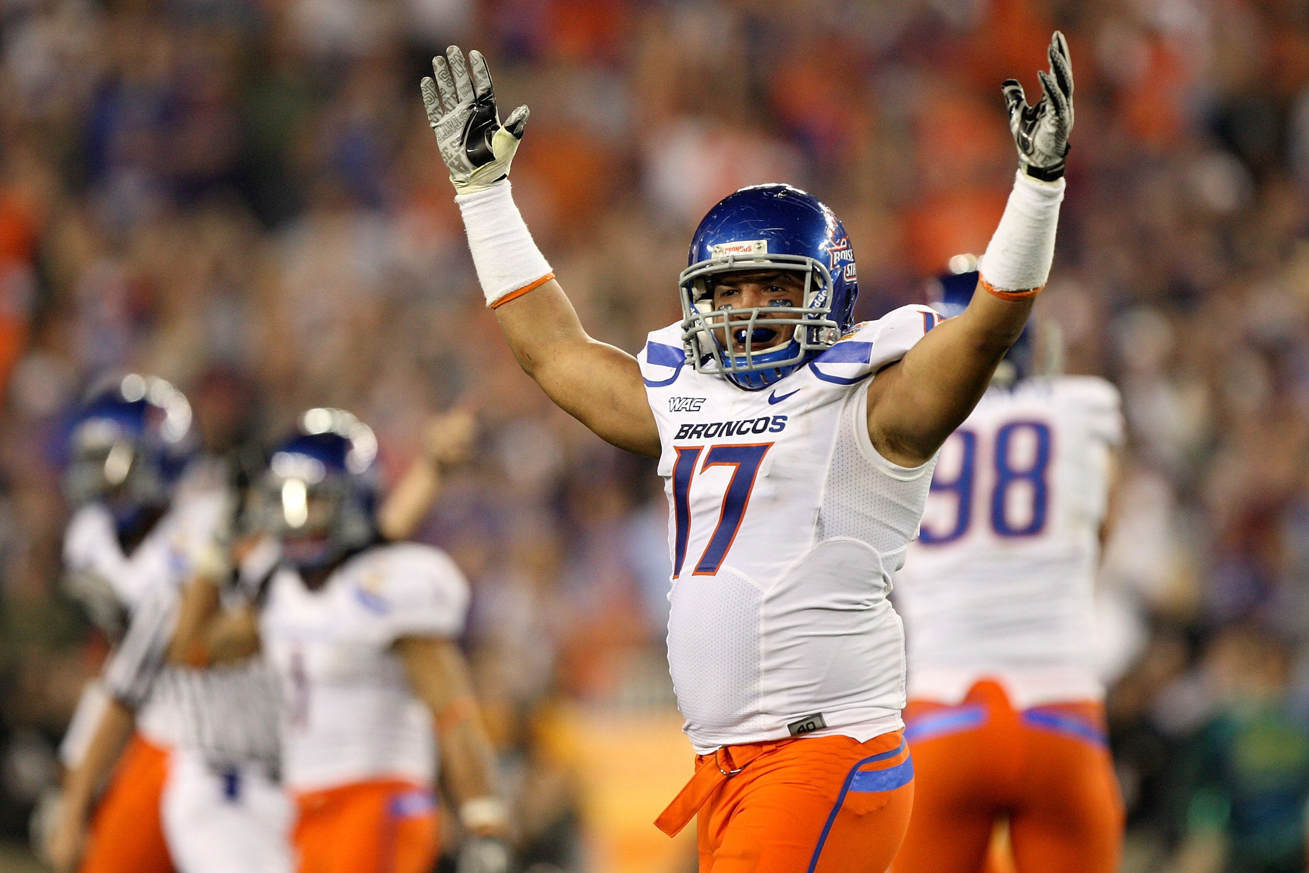 GLENDALE, AZ - JANUARY 04: Winston Venable #17 of the Boise State Broncos reacts in the third quarter against the TCU Horned Frogs during the Tostitos Fiesta Bowl at the Universtity of Phoenix Stadium on January 4, 2010 in Glendale, Arizona. (Photo by J GLENDALE, AZ - JANUARY 04: Winston Venable #17 of the Boise State Broncos reacts in the third quarter against the TCU Horned Frogs during the Tostitos Fiesta Bowl at the Universtity of Phoenix Stadium on January 4, 2010 in Glendale, Arizona. (Photo by J