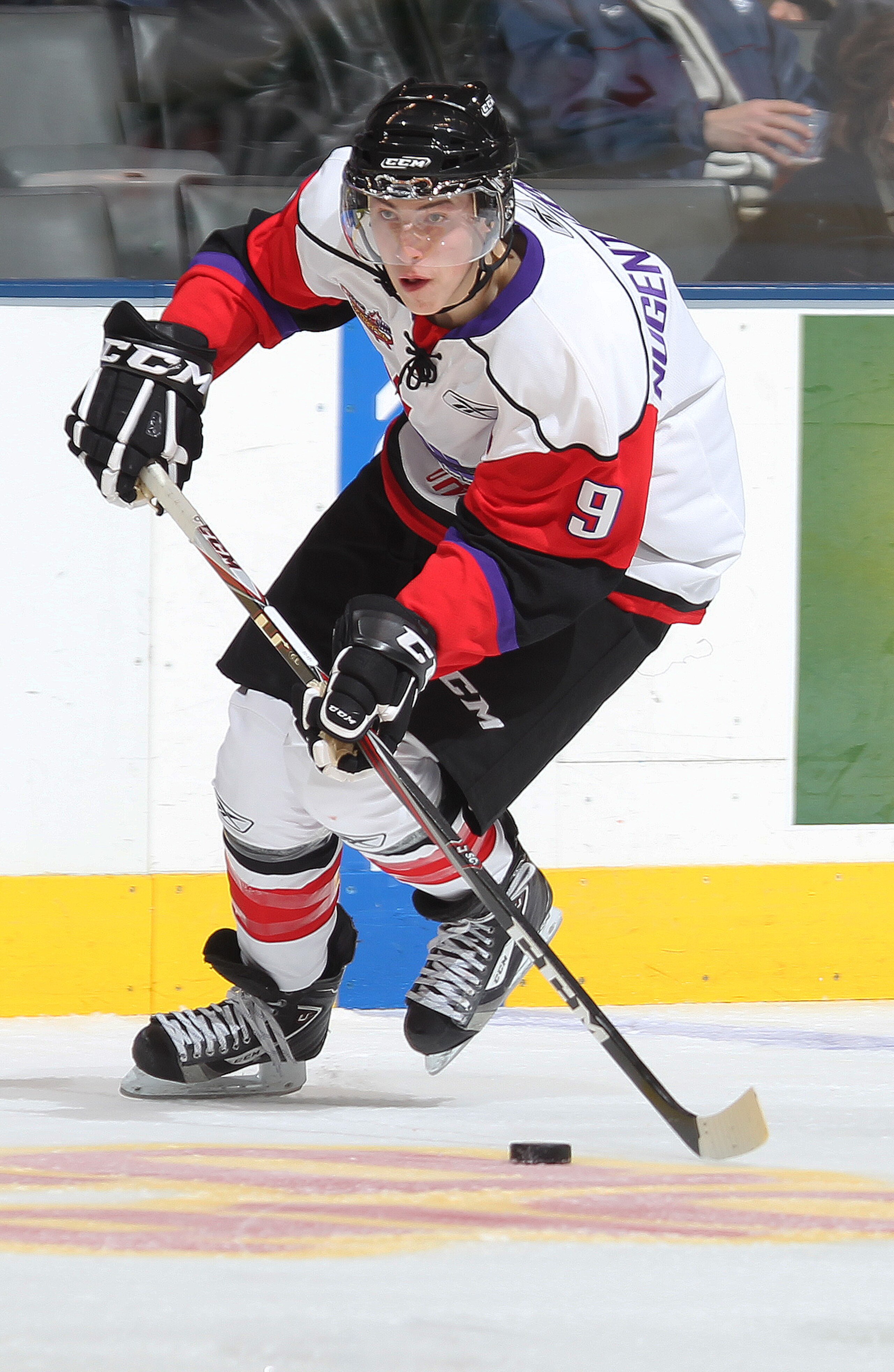 TORONTO, CAN - JANUARY 19: Ryan Nugent-Hopkins #9 of Team Orr skates with the puck against Team Cherry in the 2011 Home Hardware Top Prospects game on January 19, 2011 at the Air Canada Centre in Toronto, Canada. Team Orr defeated Team Cherry 7-1. (Photo TORONTO, CAN - JANUARY 19: Ryan Nugent-Hopkins #9 of Team Orr skates with the puck against Team Cherry in the 2011 Home Hardware Top Prospects game on January 19, 2011 at the Air Canada Centre in Toronto, Canada. Team Orr defeated Team Cherry 7-1. (Photo
