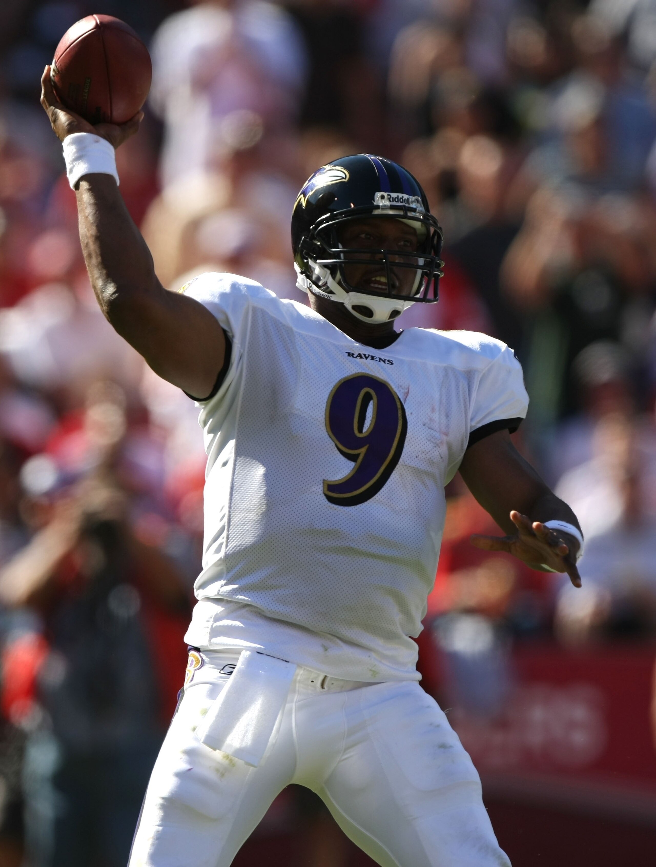 SAN FRANCISCO - OCTOBER 07: Steve McNair #9 of the Baltimore Ravens passes against the San Francisco 49ers during an NFL game on October 7, 2007 at Monster Park in San Francisco, California. (Photo by Jed Jacobsohn/Getty Images) SAN FRANCISCO - OCTOBER 07: Steve McNair #9 of the Baltimore Ravens passes against the San Francisco 49ers during an NFL game on October 7, 2007 at Monster Park in San Francisco, California. (Photo by Jed Jacobsohn/Getty Images)