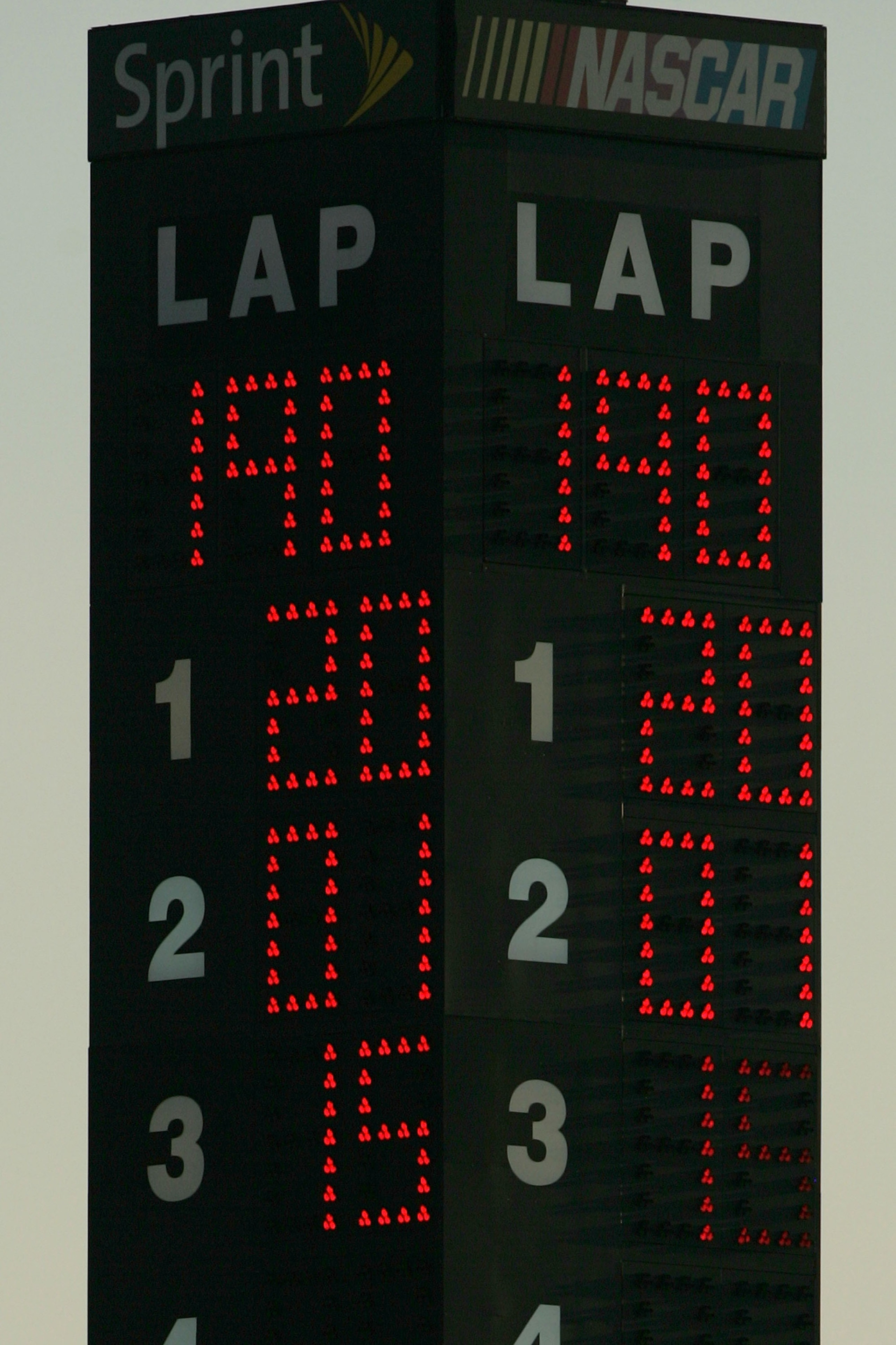 TALLADEGA, AL - OCTOBER 05:  The scoring pylon shows 1st place finish being awarded to Tony Stewart, driver of the #20 Subway/Home Depot Toyota, 2nd place to Regan Smith, driver of the #01 DEI/The Principal Financial Chevrolet, and 3rd place to Paul Menar