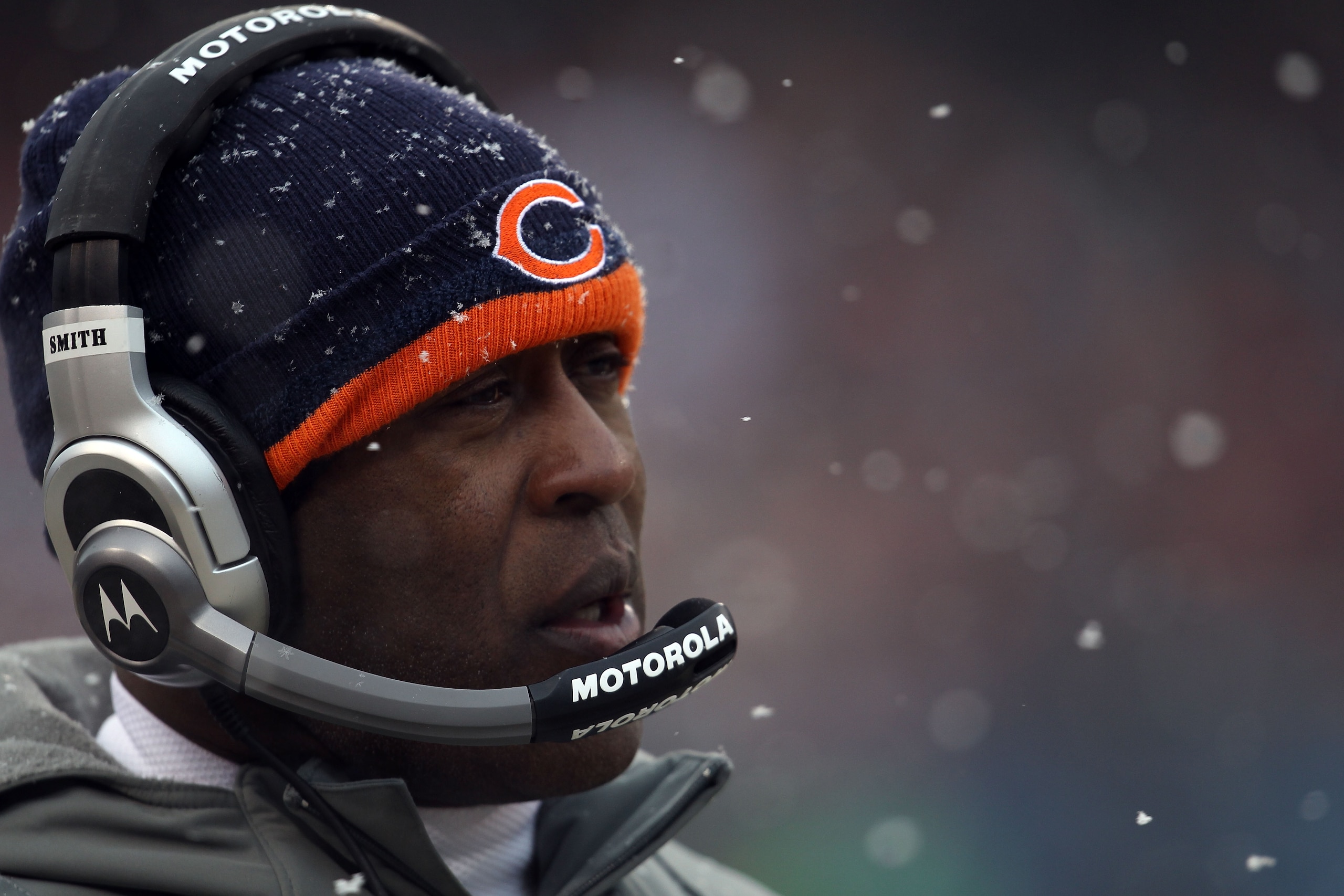CHICAGO, IL - JANUARY 16:  Head coach Lovie Smith of the Chicago Bears looks on in the first half against the Seattle Seahawks in the 2011 NFC divisional playoff game at Soldier Field on January 16, 2011 in Chicago, Illinois.  (Photo by Jonathan Daniel/Ge