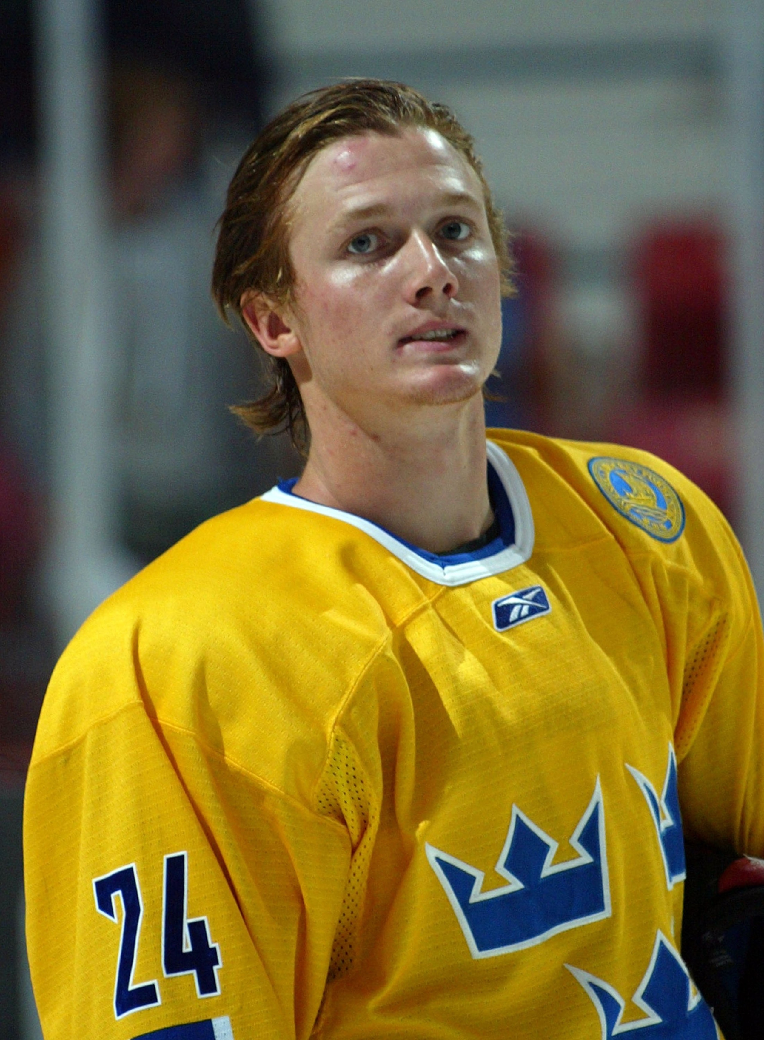 LAKE PLACID, NY - AUGUST 08: Gustav Nyquist #24 of Team Sweden skates against Team USA at the USA Hockey National Junior Evaluation Camp on August 8, 2008 at the Olympic Center in Lake Placid, New York.  (Photo by Bruce Bennett/Getty Images)