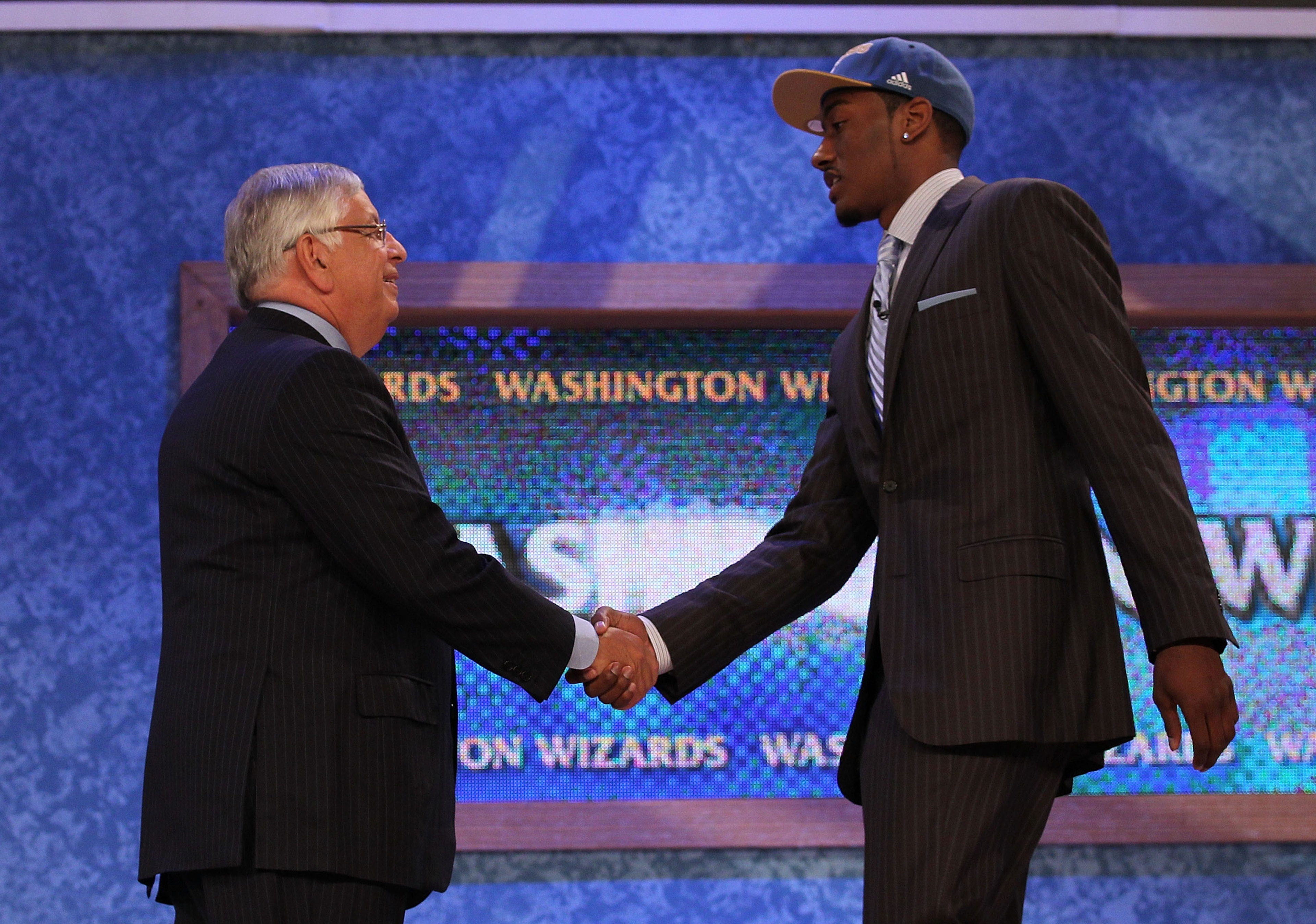 NEW YORK - JUNE 24: John Wall of Kentucky stands with NBA Commisioner David Stern after being drafted with the first pick by the Washington Wizards at Madison Square Garden on June 24, 2010 in New York City. NOTE TO USER: User expressly acknowledges and NEW YORK - JUNE 24: John Wall of Kentucky stands with NBA Commisioner David Stern after being drafted with the first pick by the Washington Wizards at Madison Square Garden on June 24, 2010 in New York City. NOTE TO USER: User expressly acknowledges and