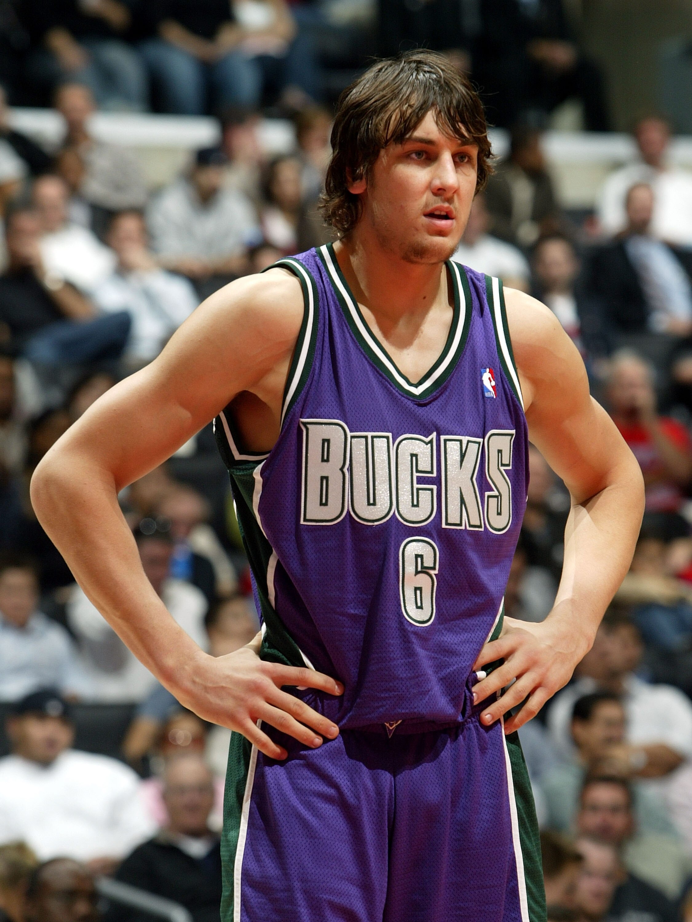 LOS ANGELES - NOVEMBER 15:  Andrew Bogut #6 of the Milwaukee Bucks stands on the court in the second half of the game against the Los Angeles Clippers on November 15, 2005 at Staples Center in Los Angeles, California. NOTE TO USER: User expressly acknowle