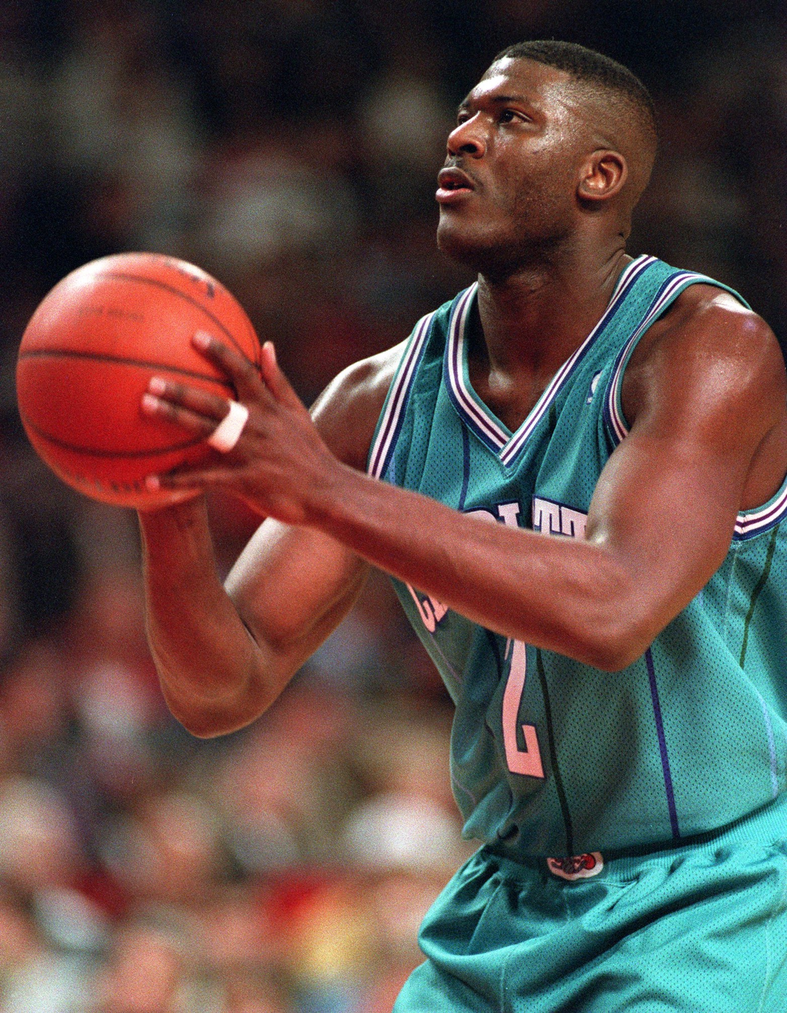 7 Mar 1994: LARRY JOHNSON OF THE CHARLOTTE HORNETS AT THE FREE-THROW LINE. 7 Mar 1994: LARRY JOHNSON OF THE CHARLOTTE HORNETS AT THE FREE-THROW LINE.