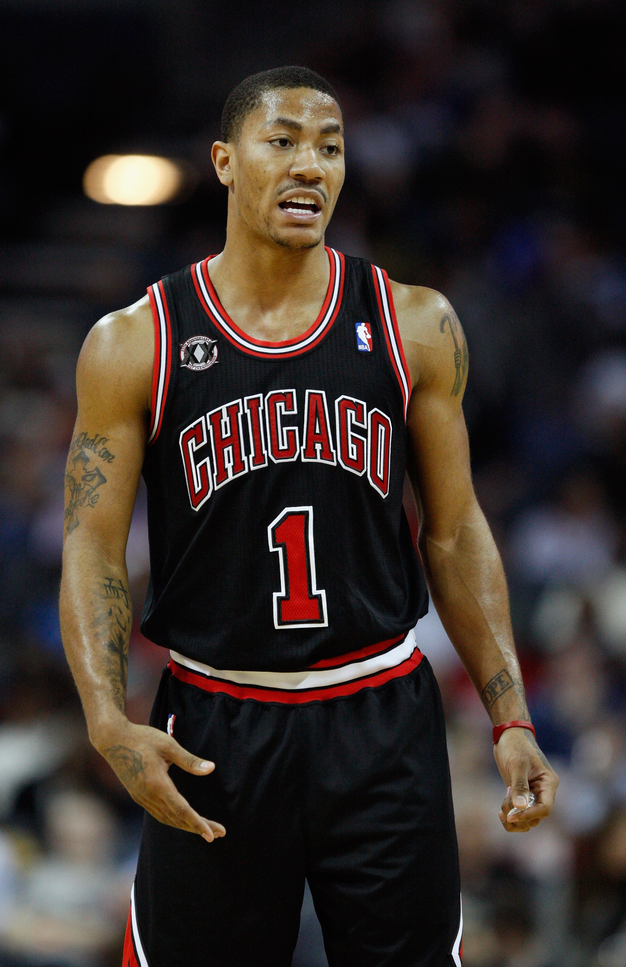 CHARLOTTE, NC - JANUARY 12:  Derrick Rose #1 of the Chicago Bulls reacts to a call against the Charlotte Bobcats during their game at Time Warner Cable Arena on January 12, 2011 in Charlotte, North Carolina. NOTE TO USER: User expressly acknowledges and a