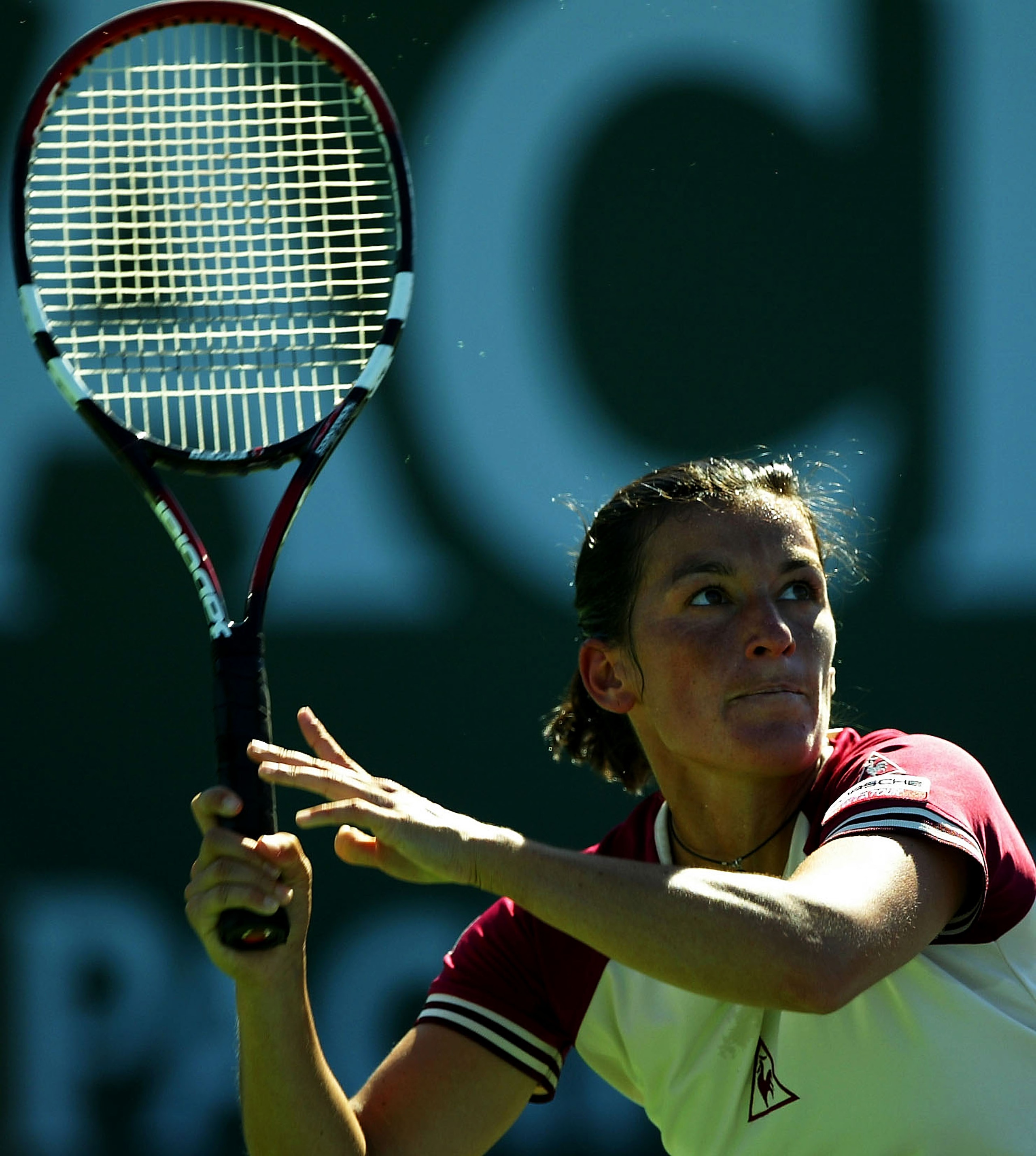 INDIAN WELLS, CA- MARCH 8:  Adriana Serra Zanetti of Italy returns the ball during her match against Anne Yelsey of the USA during Pacific Life Open on March 8, 2004 at the Indian Wells Tennis Garden in Indian Wells, California. (Photo by Robert Laberge/G