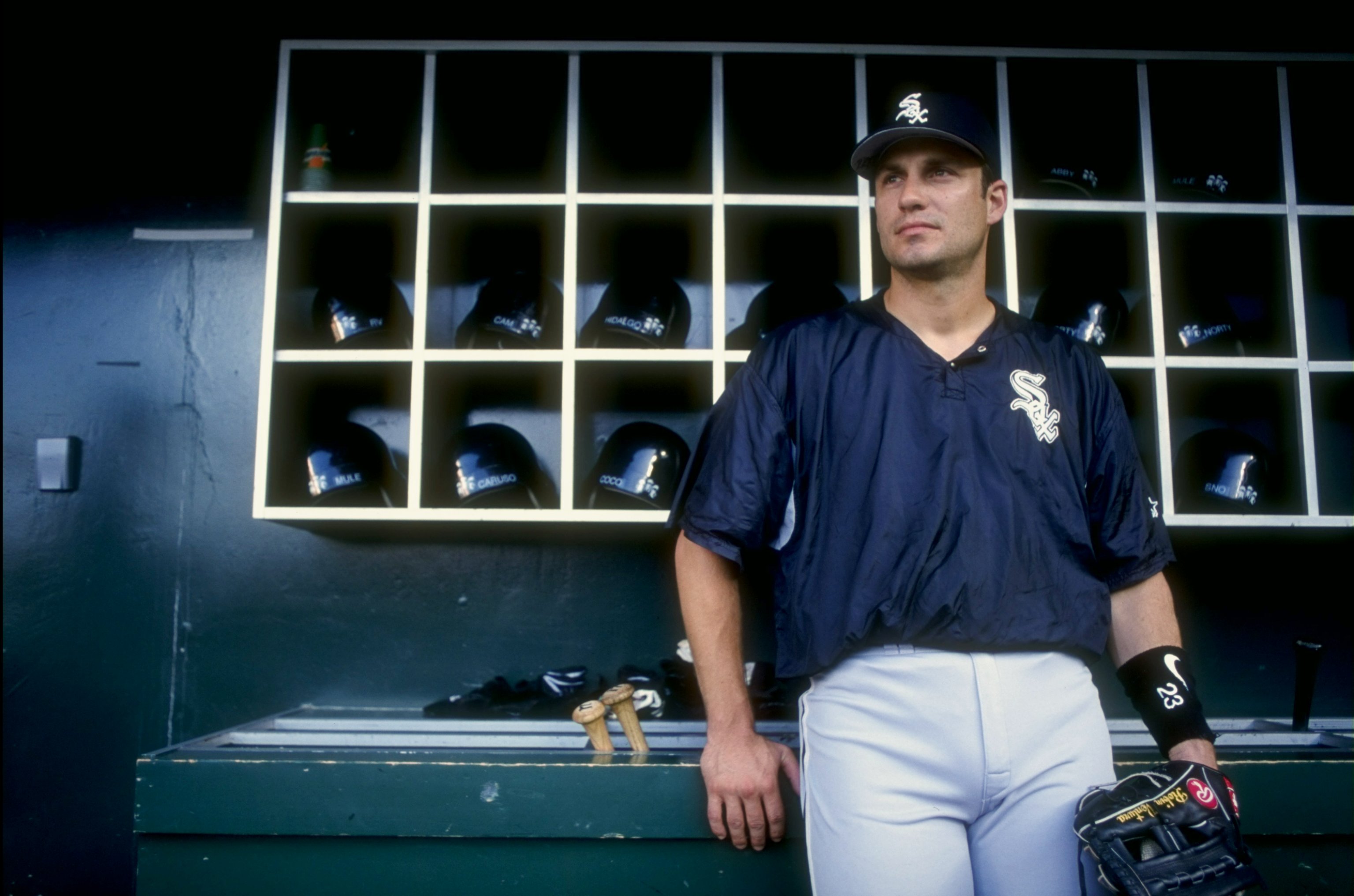 17 Aug 1998:  Robin Ventura #23 of the Chicago White Sox  stands in the dug-out as he looks at the field during the game against the California Angels at Edison Field in Anaheim, California.  The Angels defeated the White Sox 7-2. Mandatory Credit: Donald