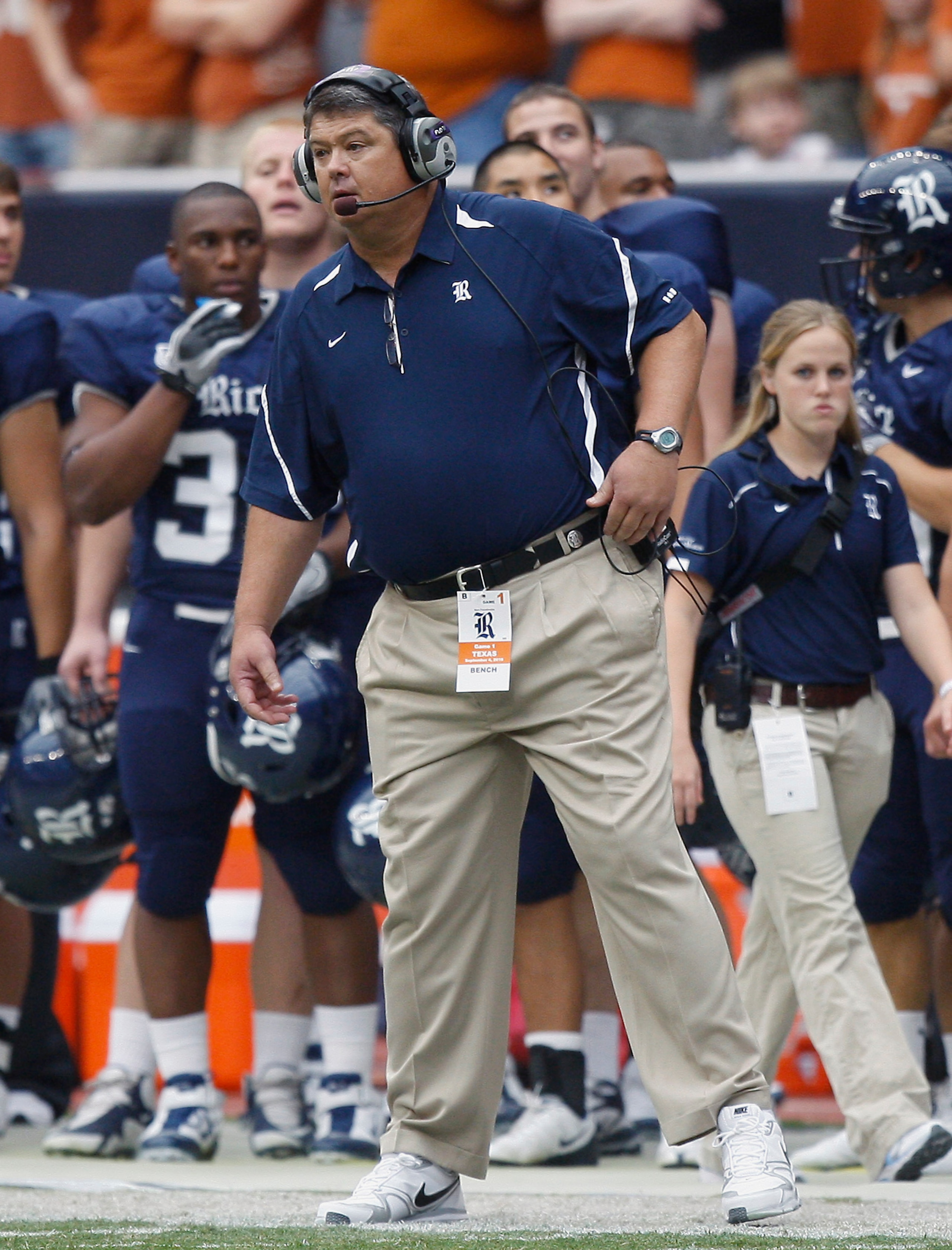 HOUSTON - SEPTEMBER 04:  Head coach David Bailiff of the Rice Owls during game action against the Texas Longhorns at Reliant Stadium on September 4, 2010 in Houston, Texas. Texas won 34-17.  (Photo by Bob Levey/Getty Images)