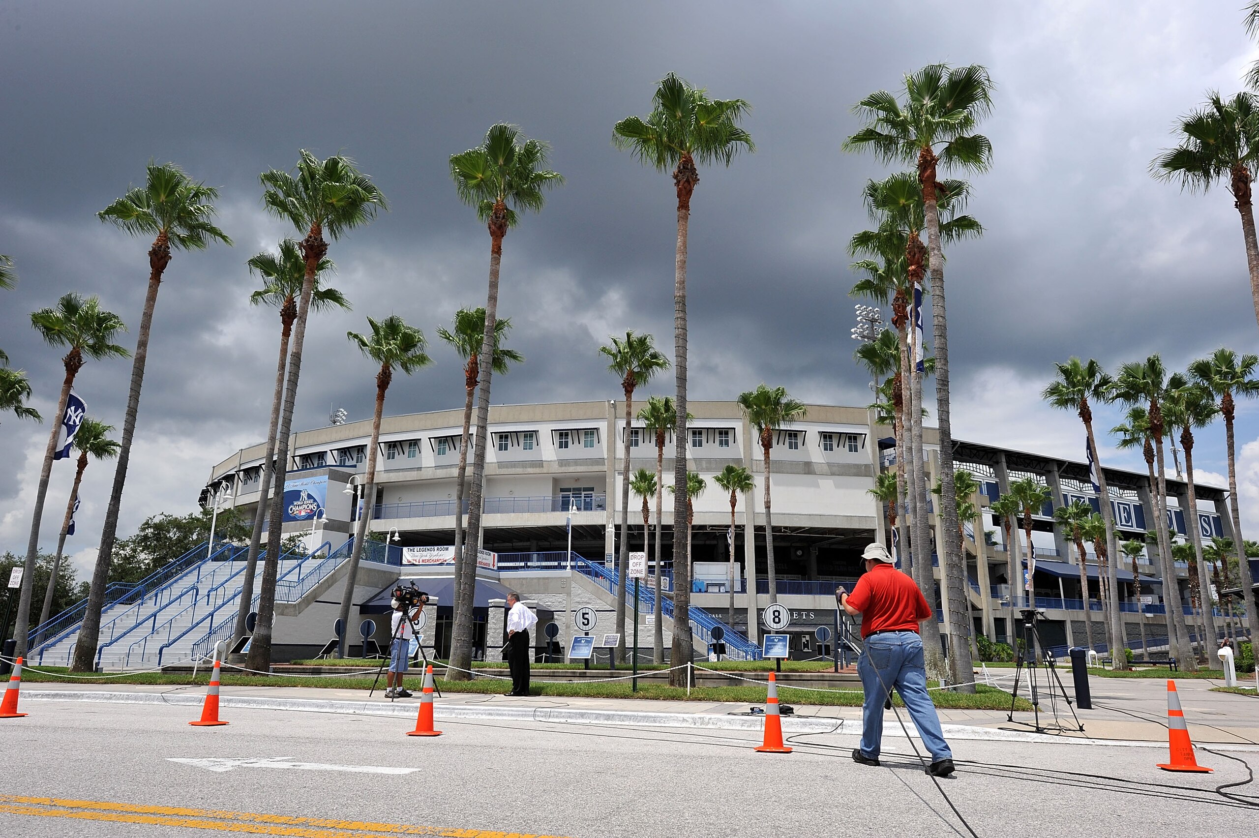 TAMPA, FL - JULY 13: Television news crews set up outside of George M. Steinbrenner Field, after the death of George Steinbrenner on July 13, 2010 in Tampa, Florida. Blish is a New York native who says Steinbrenner's greatest contributions were the ones TAMPA, FL - JULY 13: Television news crews set up outside of George M. Steinbrenner Field, after the death of George Steinbrenner on July 13, 2010 in Tampa, Florida. Blish is a New York native who says Steinbrenner's greatest contributions were the ones