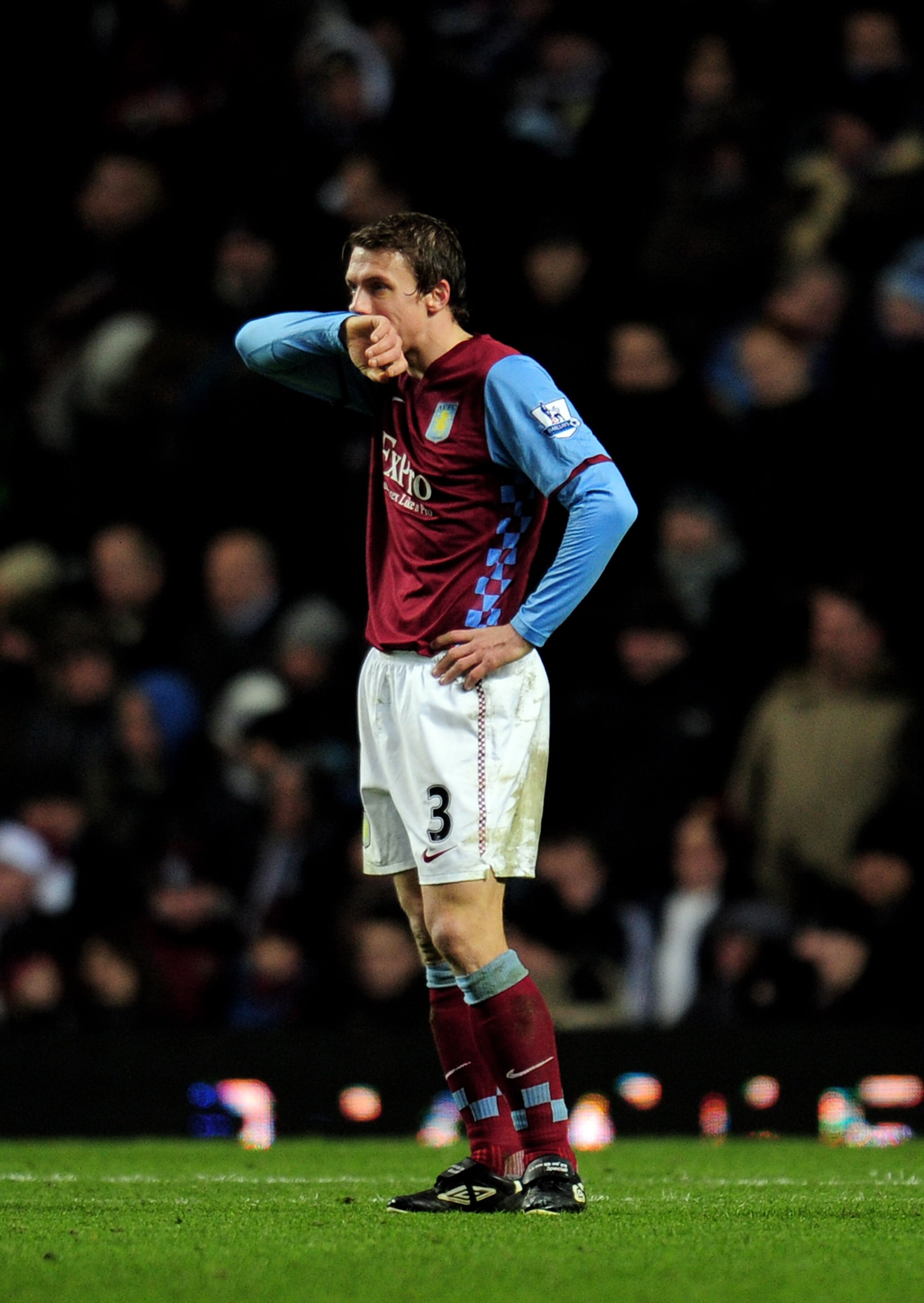 BIRMINGHAM, ENGLAND - DECEMBER 26:  Stephen Warnock of Aston Villa looks on dejected as Villa concede a second goal during the Barclays Premier League match between Aston Villa and Tottenham Hotspur at Villa Park on December 26, 2010 in Birmingham, Englan