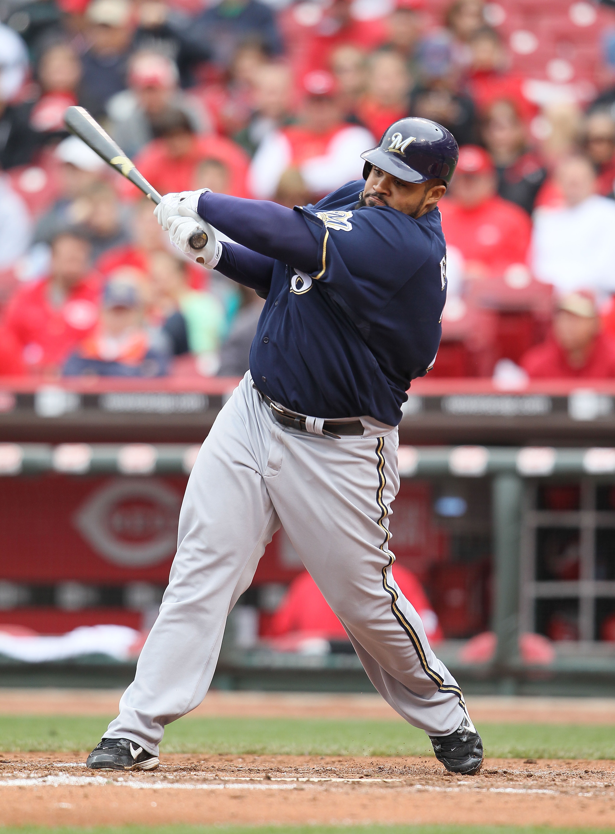 CINCINNATI - MAY 18: Prince Fielder #28 of the Milwaukee Brewers swings at a pitch during the game against the Cincinnati Reds at Great American Ball Park on May 18, 2010 in Cincinnati, Ohio. (Photo by Andy Lyons/Getty Images) CINCINNATI - MAY 18: Prince Fielder #28 of the Milwaukee Brewers swings at a pitch during the game against the Cincinnati Reds at Great American Ball Park on May 18, 2010 in Cincinnati, Ohio. (Photo by Andy Lyons/Getty Images)