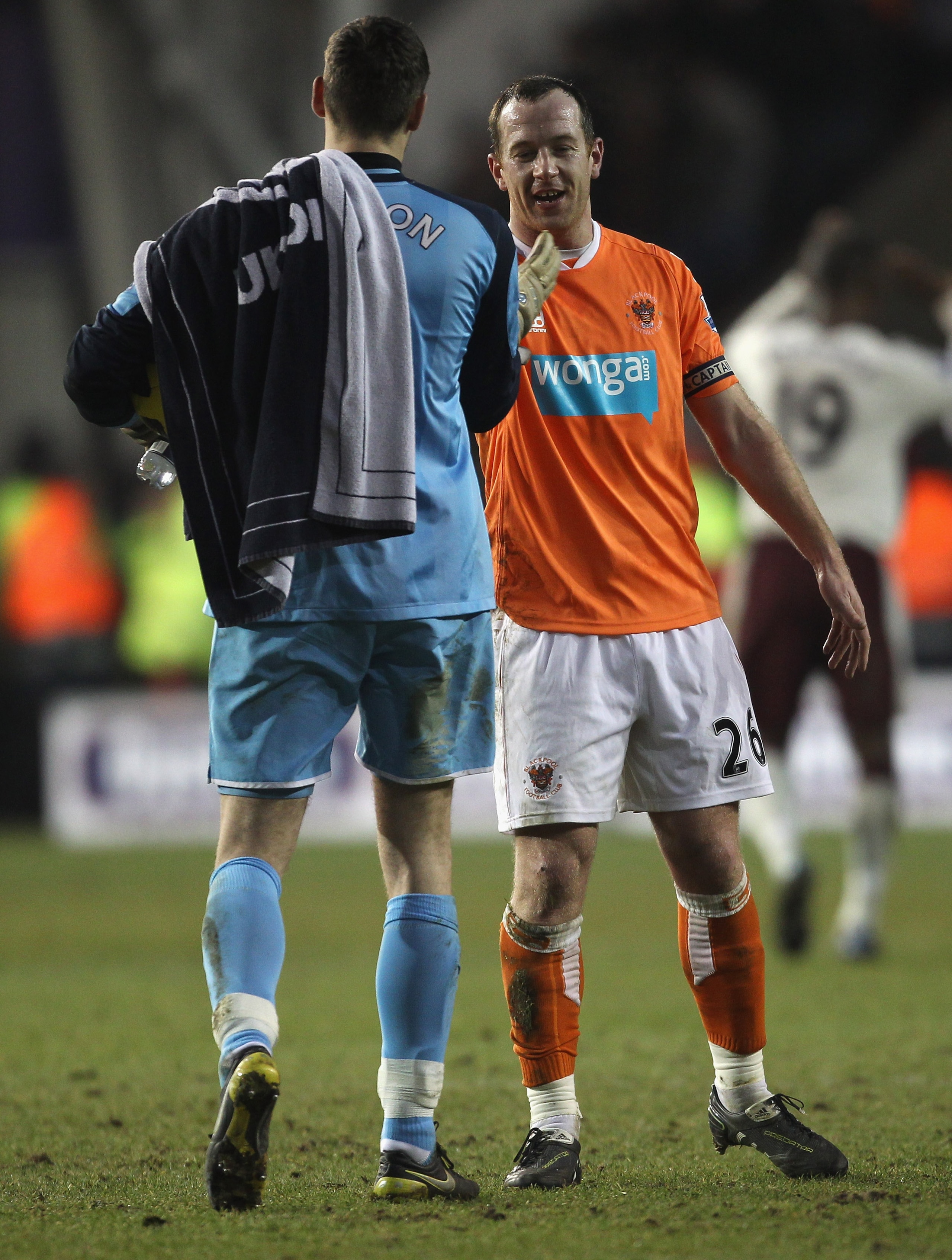 BLACKPOOL, ENGLAND - JANUARY 22: Charlie Adam of Blackpool shakes hands with Craig Gordon of Sunderland after the Barclays Premier League match between Blackpool and Sunderland at Bloomfield Road on January 22, 2011 in Blackpool, England. (Photo by Alex BLACKPOOL, ENGLAND - JANUARY 22: Charlie Adam of Blackpool shakes hands with Craig Gordon of Sunderland after the Barclays Premier League match between Blackpool and Sunderland at Bloomfield Road on January 22, 2011 in Blackpool, England. (Photo by Alex