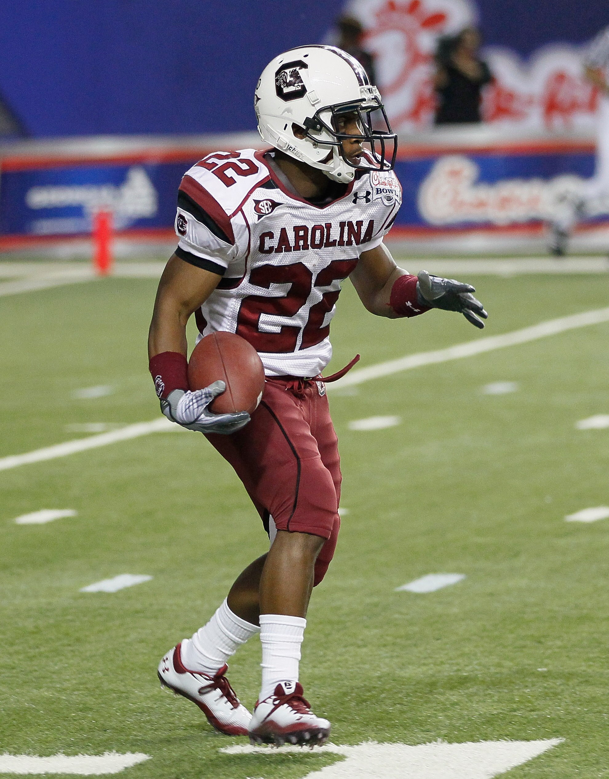 ATLANTA, GA - DECEMBER 31:  Bryce Sherman #22 of the South Carolina Gamecocks against the Florida State Seminoles during the 2010 Chick-fil-A Bowl at Georgia Dome on December 31, 2010 in Atlanta, Georgia.  (Photo by Kevin C. Cox/Getty Images)