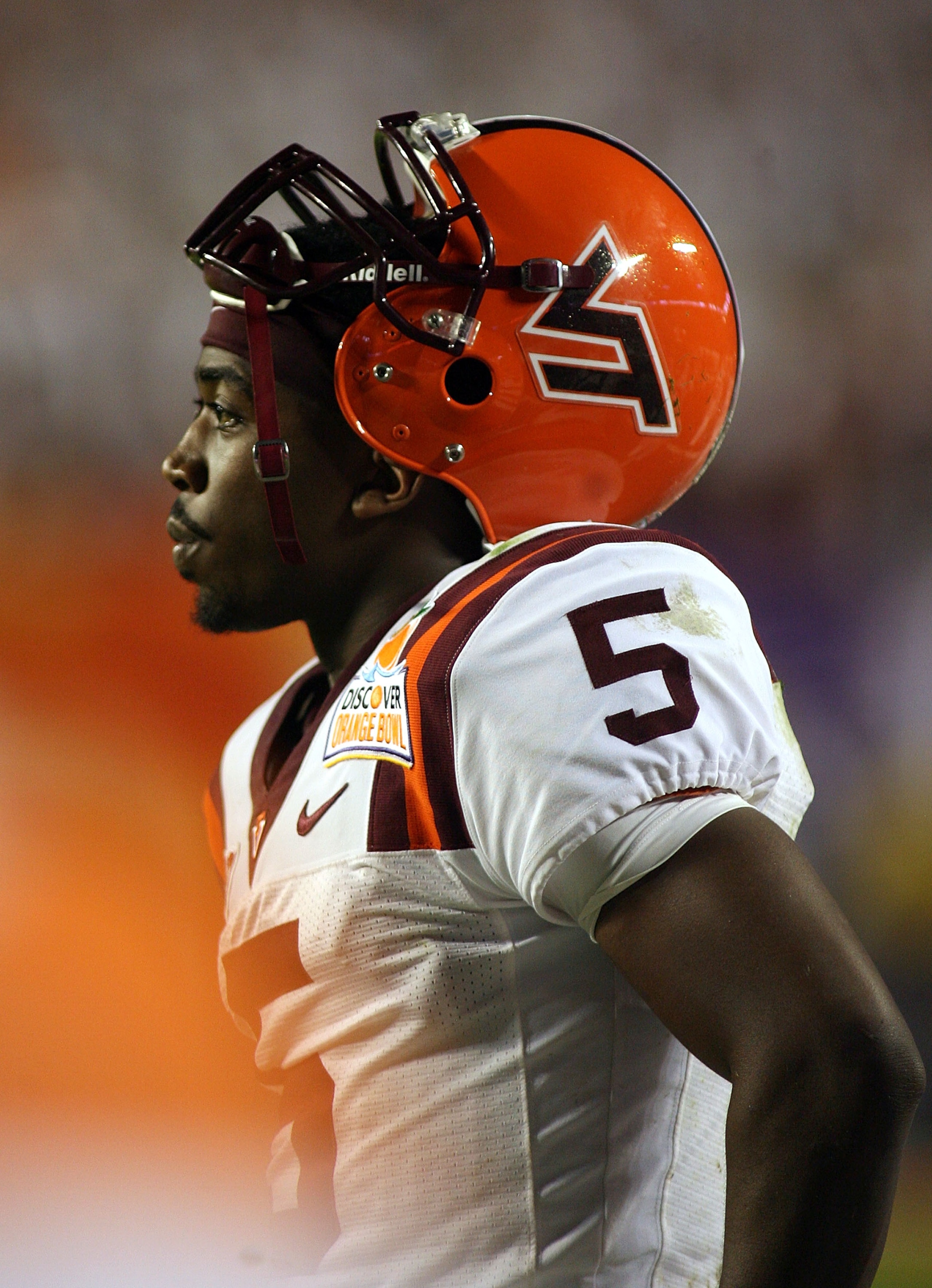 MIAMI, FL - JANUARY 03:  Tyrod Taylor #5 of the Virginia Tech Hokies looks on against the Stanford Cardinal during the 2011 Discover Orange Bowl at Sun Life Stadium on January 3, 2011 in Miami, Florida. Stanford won 40-12.  (Photo by Marc Serota/Getty Ima