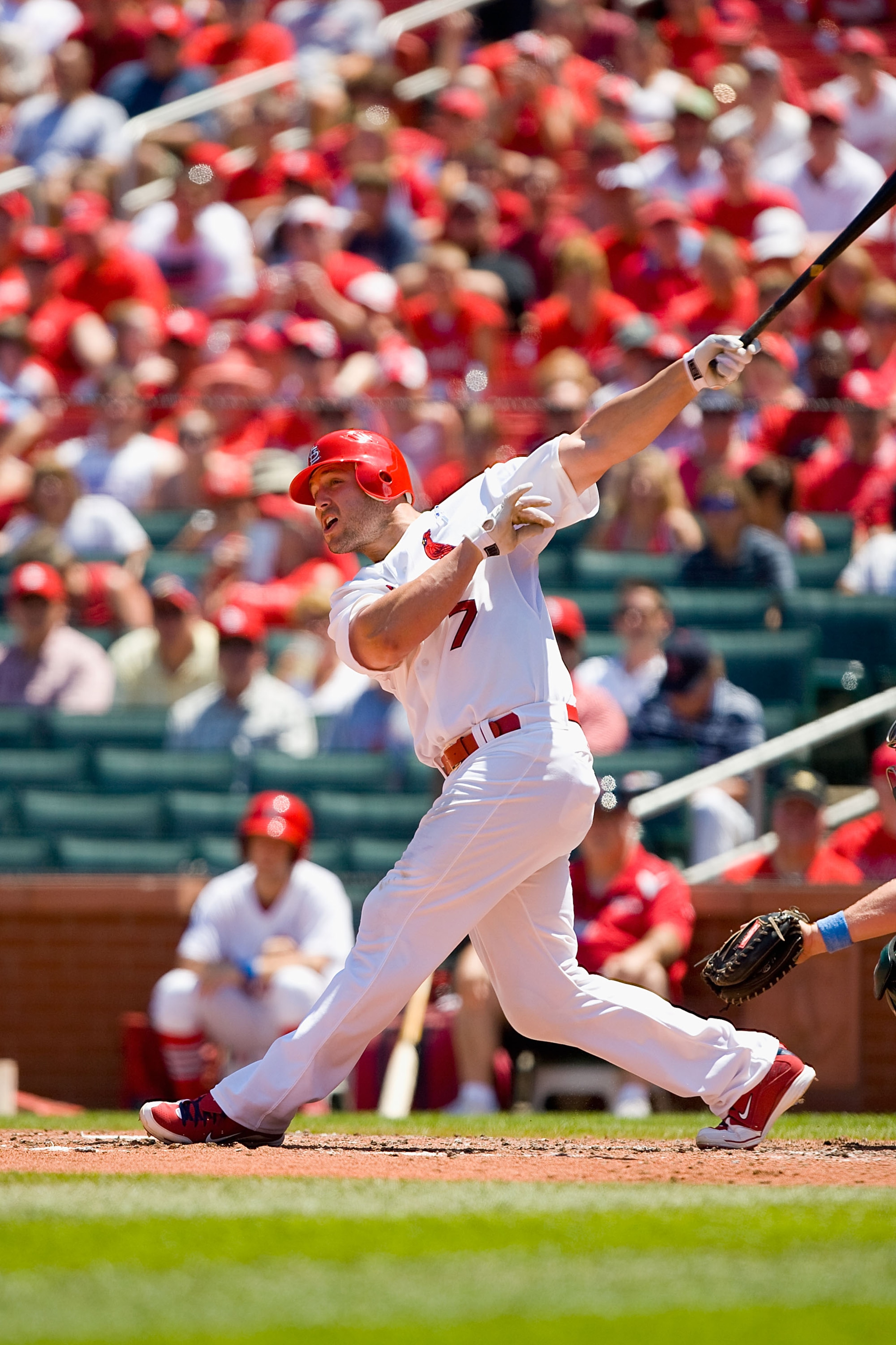 ST. LOUIS - JUNE 20: Matt Holliday #7 of the St. Louis Cardinals bats against the Oakland Athletics at Busch Stadium on June 20, 2010 in St. Louis, Missouri.  (Photo by Dilip Vishwanat/Getty Images)