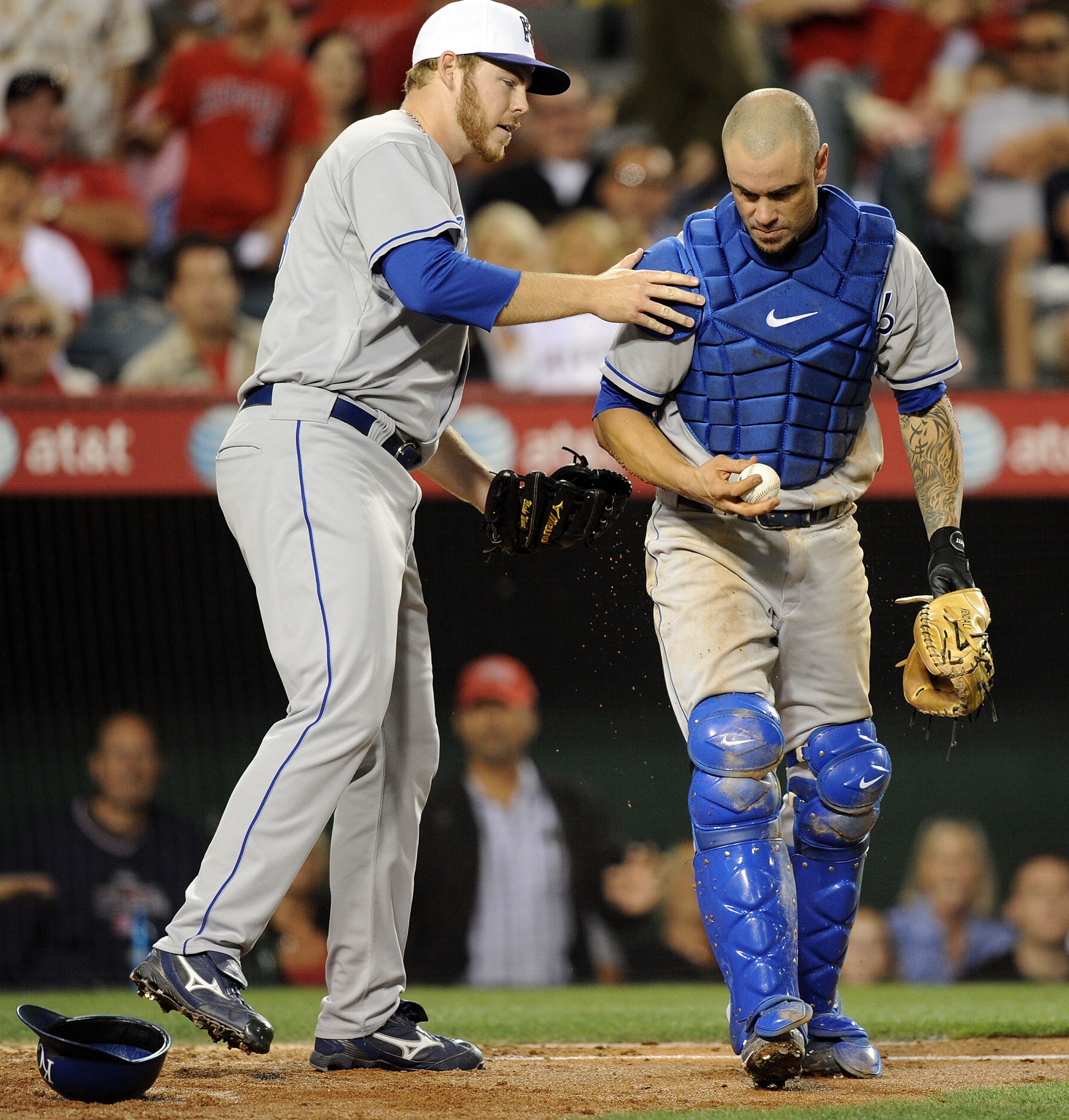 ANAHEIM, CA - JULY 02: Blake Wood #38 of the Kansas City Royals celebrates the third out of Torii Hunter #48 of the Los Angeles Angels attempting to steal home after a wild pitch with Jason Kendall #18 during the eighth inning at Angel Stadium on July 2, ANAHEIM, CA - JULY 02: Blake Wood #38 of the Kansas City Royals celebrates the third out of Torii Hunter #48 of the Los Angeles Angels attempting to steal home after a wild pitch with Jason Kendall #18 during the eighth inning at Angel Stadium on July 2,