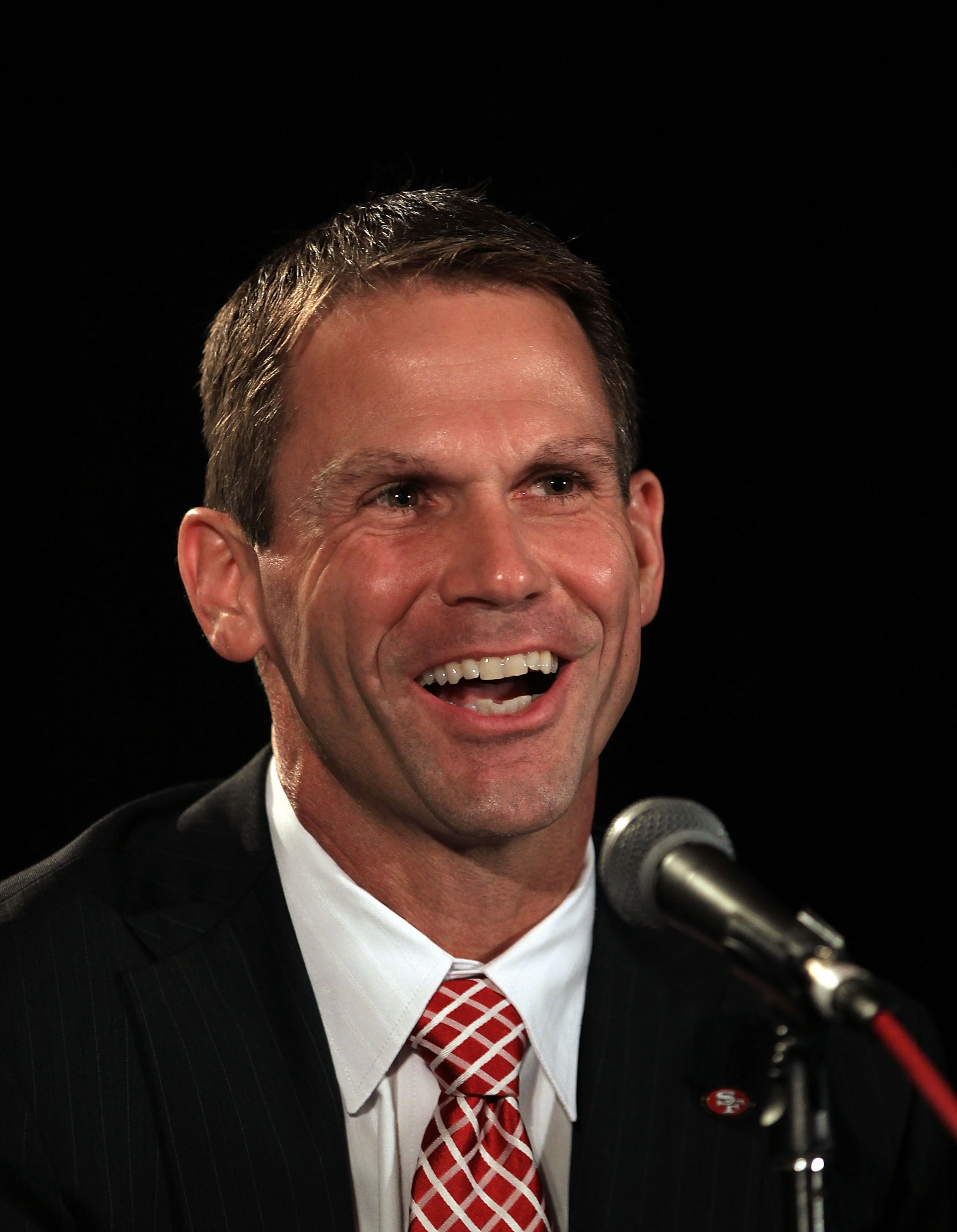 SAN FRANCISCO, CA - JANUARY 07: General manager Trent Baalke speaks at a press conference where Jim Harbaugh was introduced as the new San Francisco 49ers head coach at the Palace Hotel on January 7, 2011 in San Francisco, California. (Photo by Ezra Sha SAN FRANCISCO, CA - JANUARY 07: General manager Trent Baalke speaks at a press conference where Jim Harbaugh was introduced as the new San Francisco 49ers head coach at the Palace Hotel on January 7, 2011 in San Francisco, California. (Photo by Ezra Sha