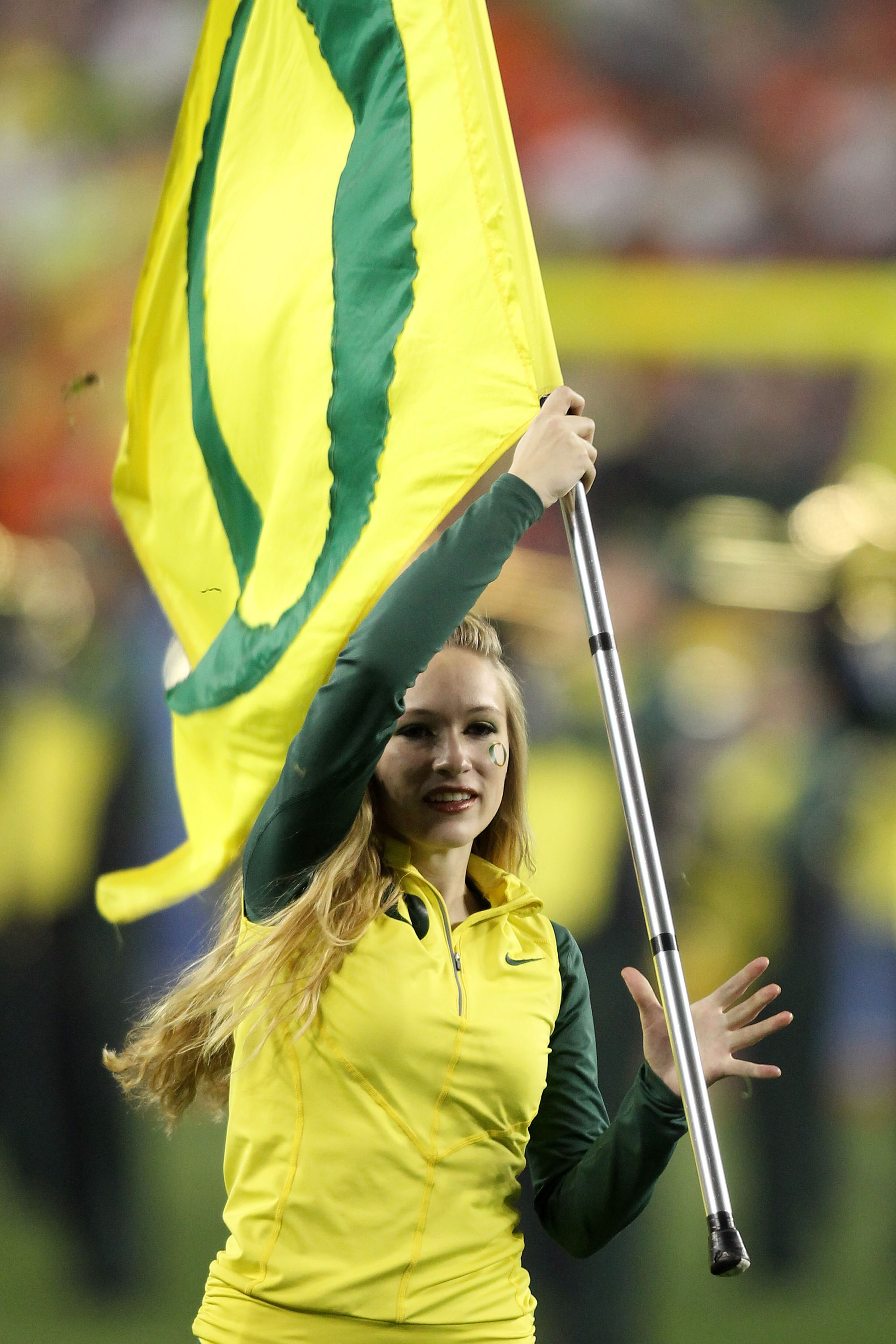 GLENDALE, AZ - JANUARY 10: The Oregon Ducks marching band performs at halftime while taking on the Auburn Tigers in the Tostitos BCS National Championship Game at University of Phoenix Stadium on January 10, 2011 in Glendale, Arizona. (Photo by Jonathan GLENDALE, AZ - JANUARY 10: The Oregon Ducks marching band performs at halftime while taking on the Auburn Tigers in the Tostitos BCS National Championship Game at University of Phoenix Stadium on January 10, 2011 in Glendale, Arizona. (Photo by Jonathan