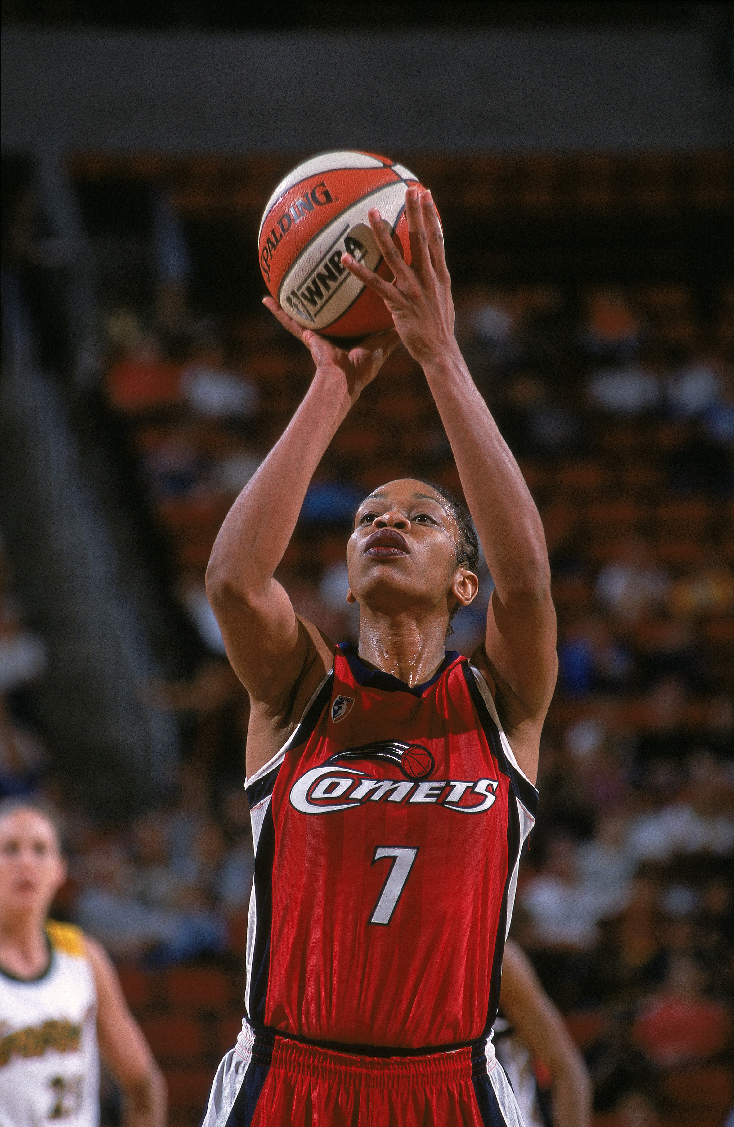 13 Jul 2001:  Tina Thompson #7 of the Houston Comets shooting a free throw during the WNBA game against the Seattle Storm at Key Arena in Seattle, Washington. The Comets defeated the Storm 58-55.  NOTE TO USER: It is expressly understood that the only rig