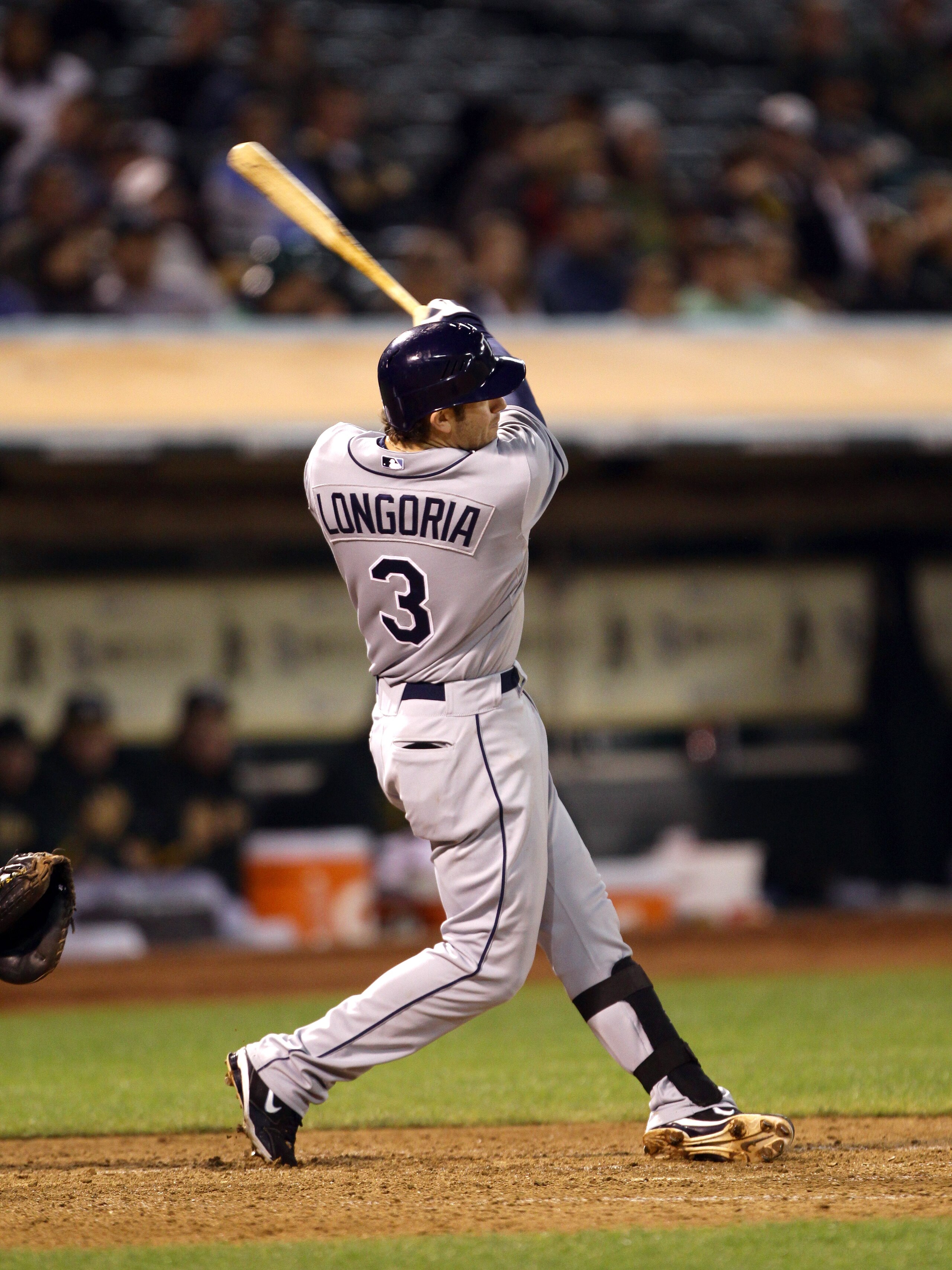 OAKLAND, CA - AUGUST 20:  Evan Longoria #3 of the Tampa Bay Rays bats against the Oakland Athletics at the Oakland-Alameda County Coliseum  on August 20, 2010 in Oakland, California.  (Photo by Ezra Shaw/Getty Images)
