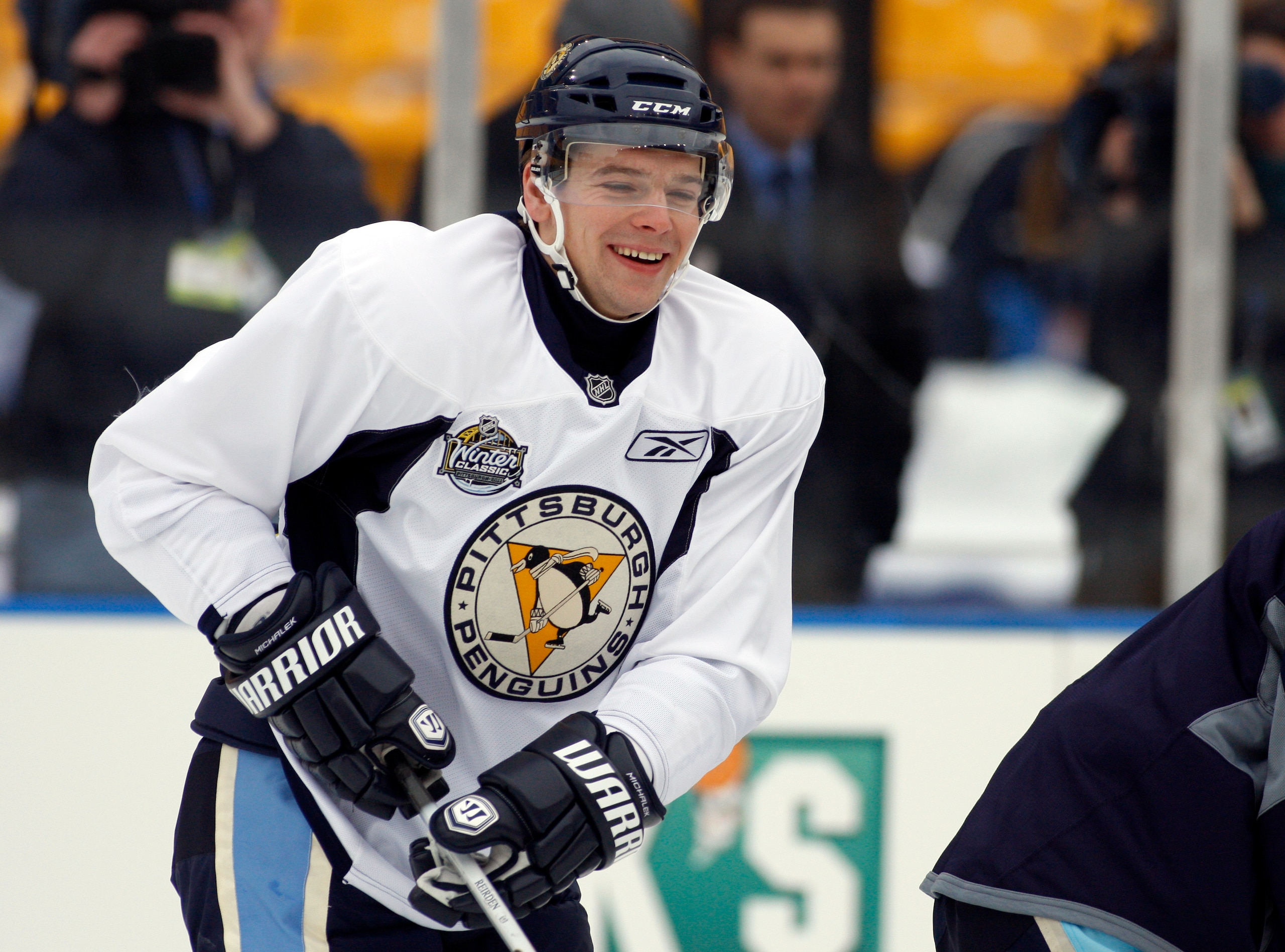 PITTSBURGH, PA - DECEMBER 31:  Zbynek Michalek #4 of the Pittsburgh Penguins skates during the 2011 NHL Winter Classic Practice on December 31, 2010 at Heinz Field in Pittsburgh, Pennsylvania.  (Photo by Justin K. Aller/Getty Images)