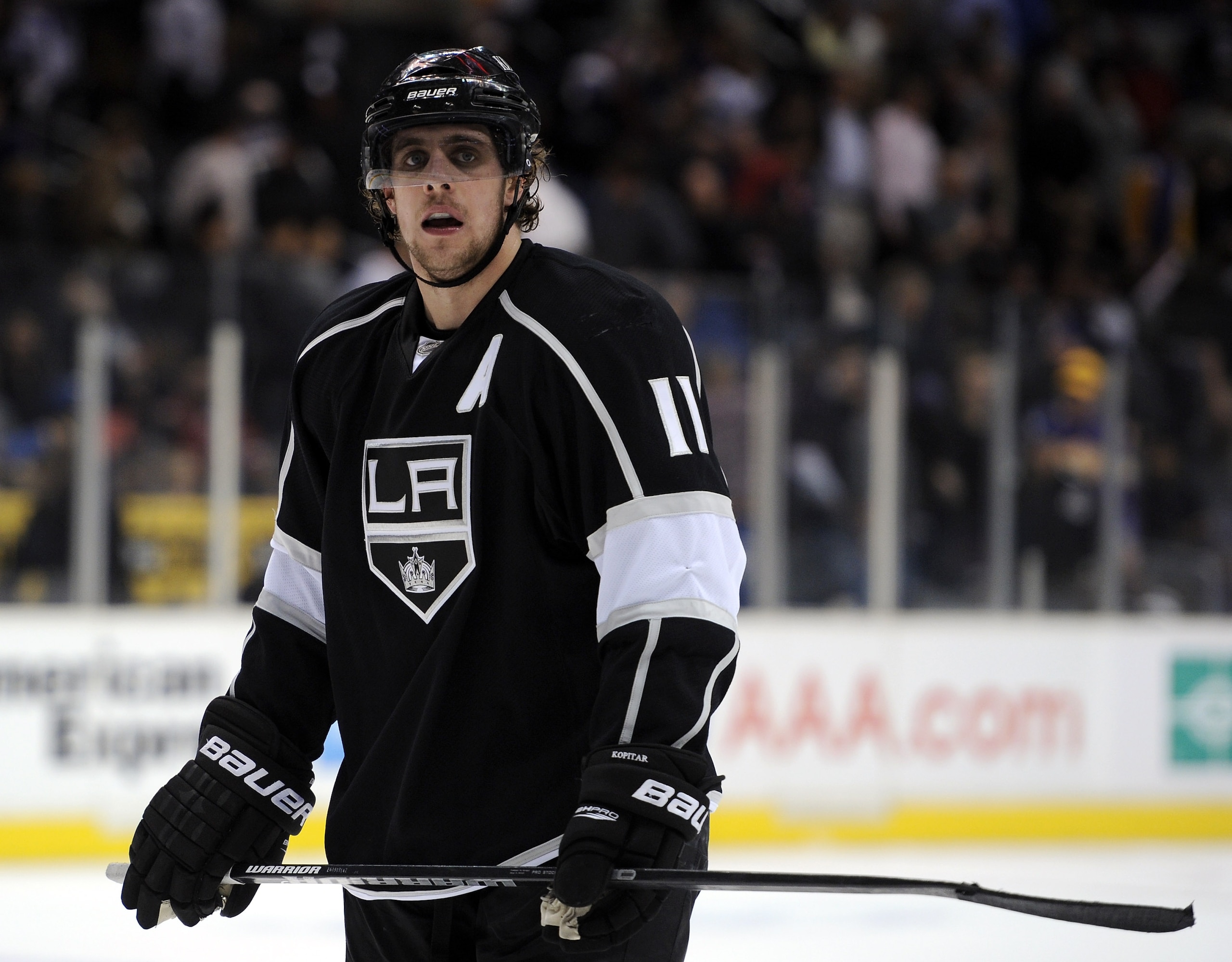 LOS ANGELES, CA - JANUARY 20:  Anze Kopitar #11 of the Los Angeles Kings reacts at the end of the game after a 2-0 loss to the Phoenix Coyotes at the Staples Center on January 20, 2011 in Los Angeles, California.  (Photo by Harry How/Getty Images)