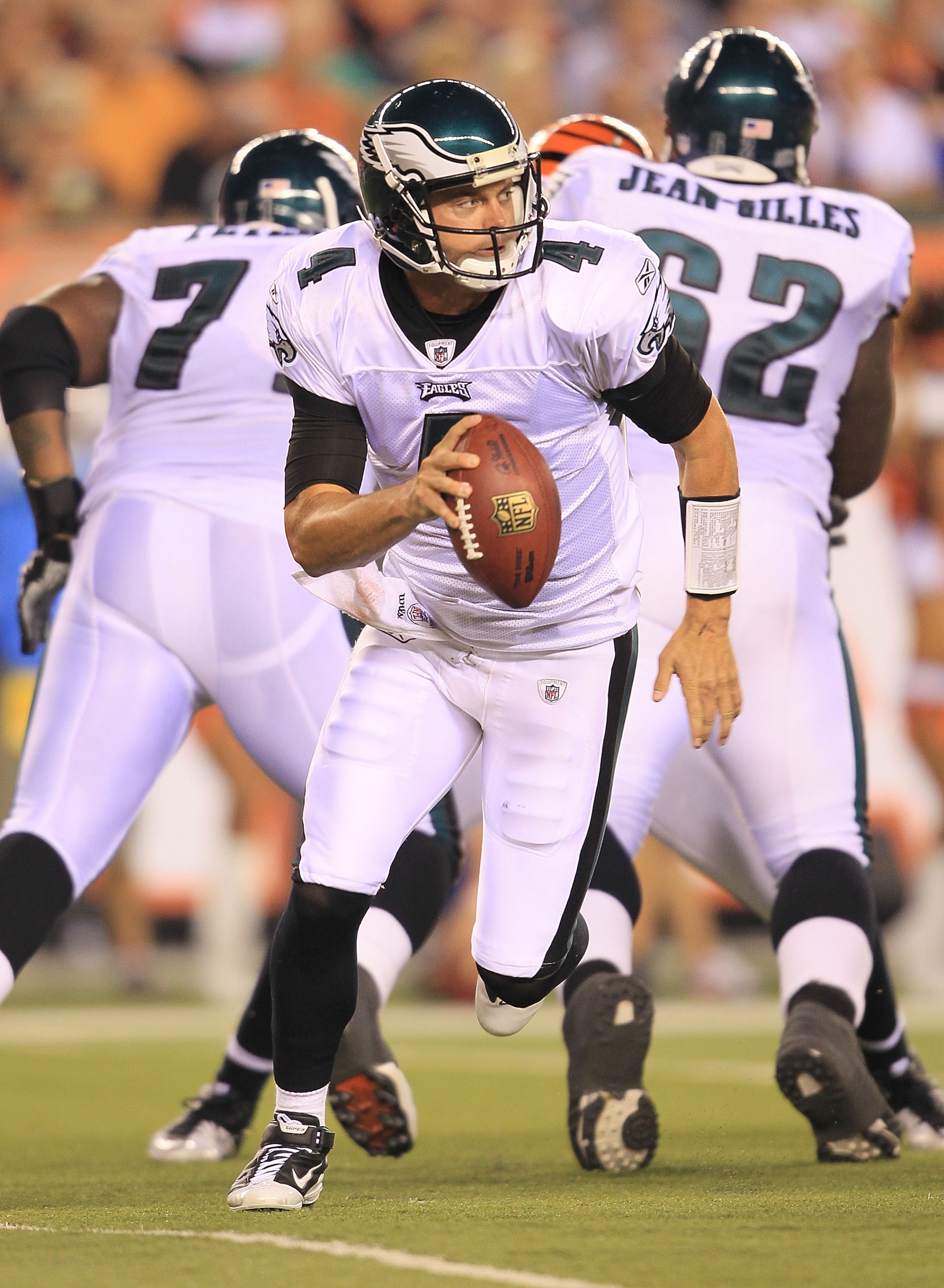 CINCINNATI - AUGUST 20: Kevin Kolb #4 of the Philadelphia Eagles runs with the ball during the NFL preseason game against the Cincinnati Bengals at Paul Brown Stadium on August 20, 2010 in Cincinnati, Ohio. (Photo by Andy Lyons/Getty Images) CINCINNATI - AUGUST 20: Kevin Kolb #4 of the Philadelphia Eagles runs with the ball during the NFL preseason game against the Cincinnati Bengals at Paul Brown Stadium on August 20, 2010 in Cincinnati, Ohio. (Photo by Andy Lyons/Getty Images)