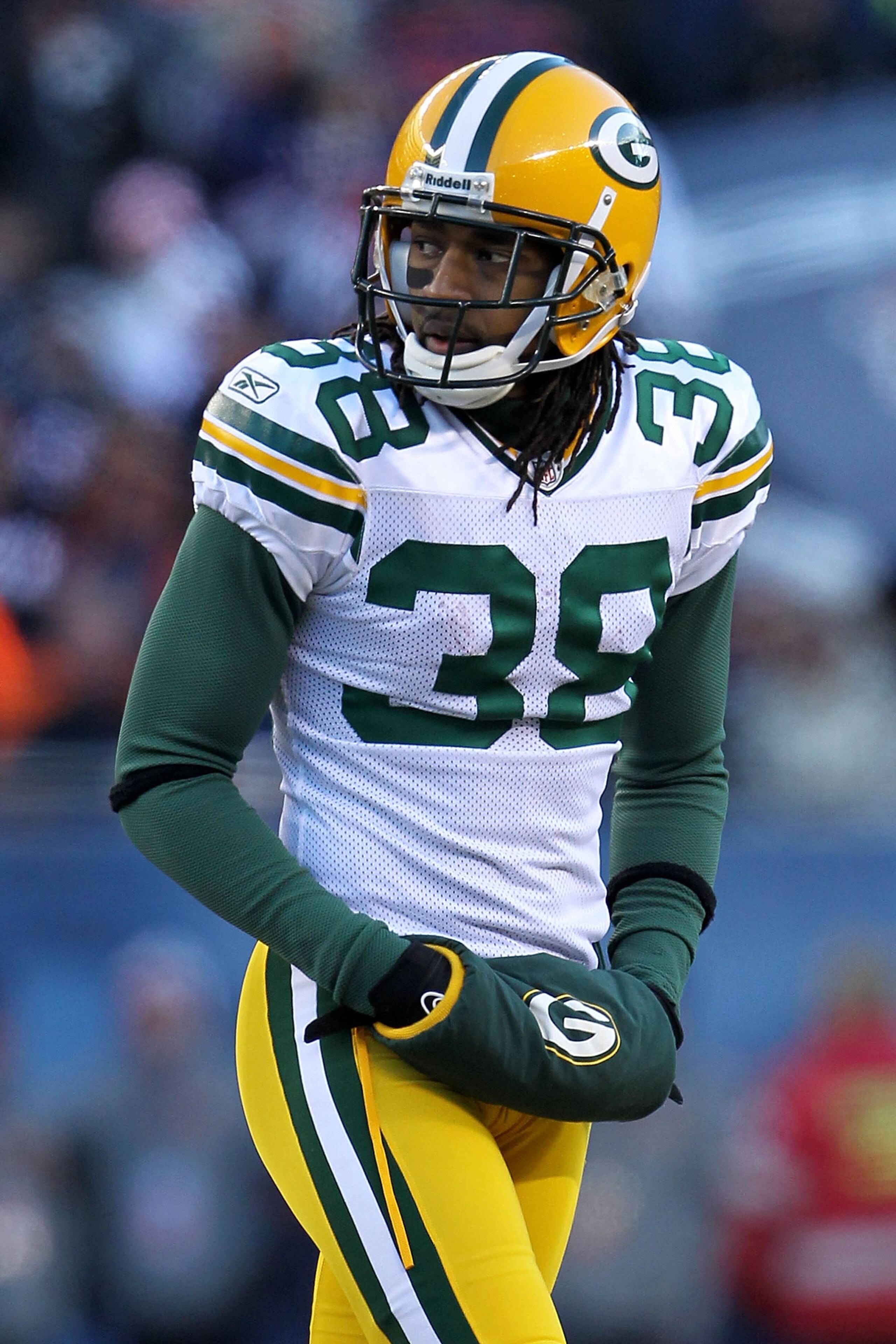 CHICAGO, IL - JANUARY 23:  Tramon Williams #38 of the Green Bay Packers looks on while taking on the Chicago Bears in the NFC Championship Game at Soldier Field on January 23, 2011 in Chicago, Illinois.  (Photo by Jamie Squire/Getty Images)