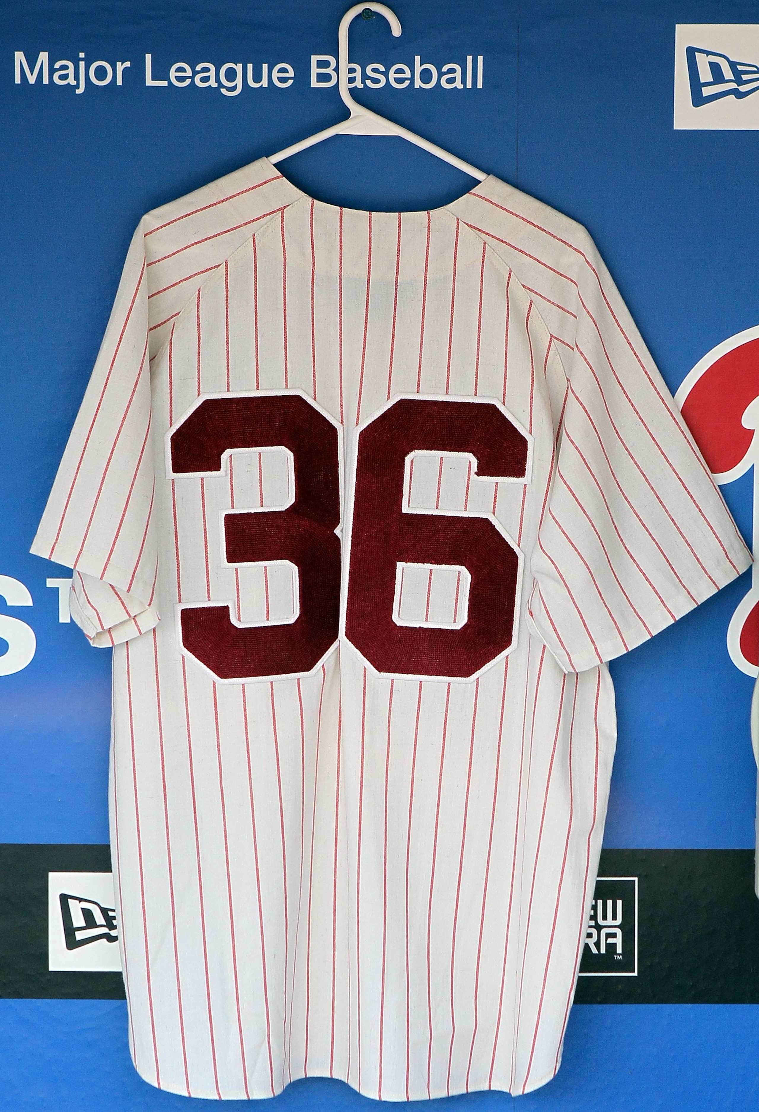 PHILADELPHIA - MAY 06:  A jersey of Philadelphia Phillies Hall of Fame pitcher Robin Roberts is seen in the dugout prior to the Phillies game against the St. Louis Cardinals at Citizens Bank Park on May 6, 2010 in Philadelphia, Pennsylvania. Roberts passe