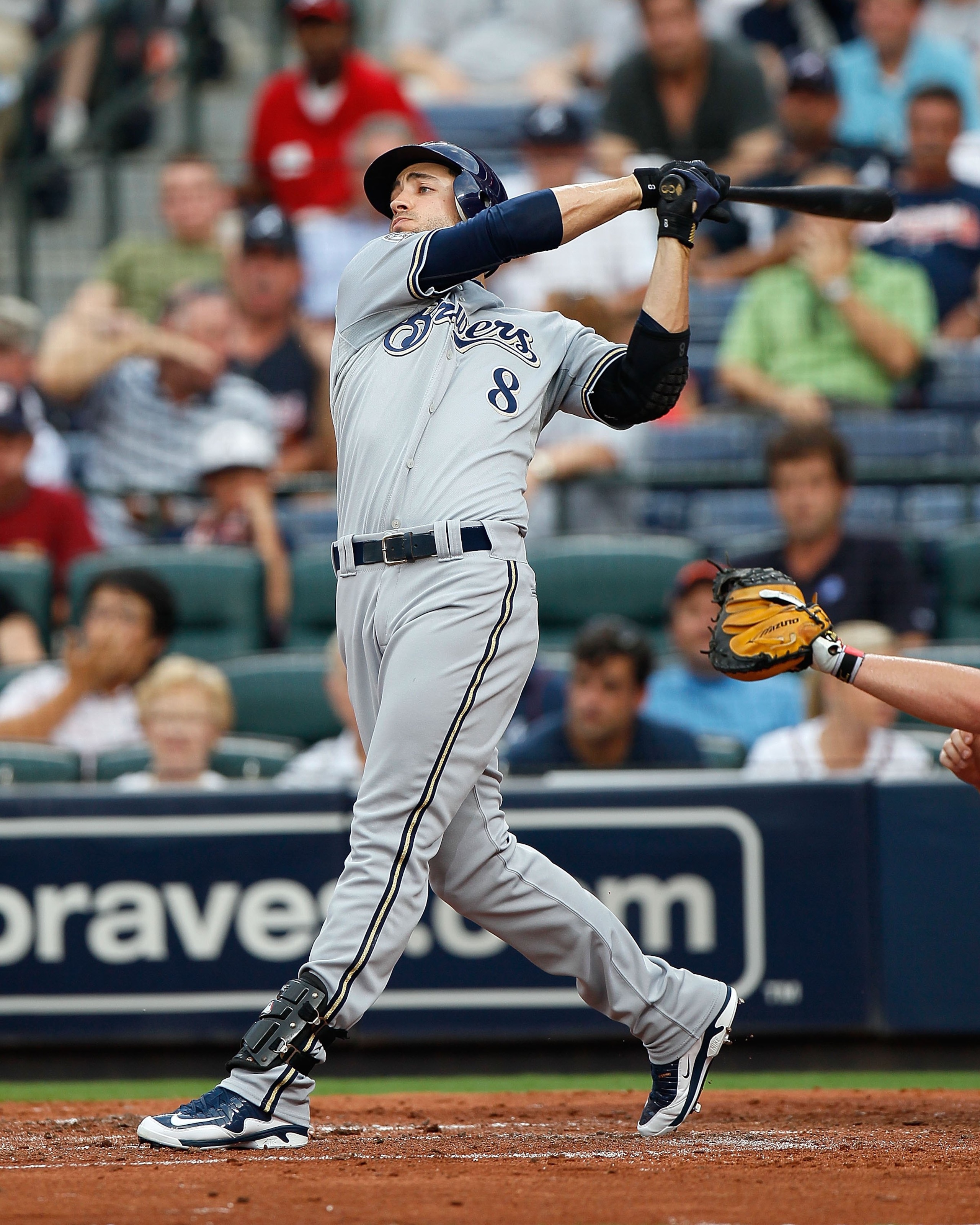 ATLANTA - JULY 15:  Ryan Braun #8 of the Milwaukee Brewers against the Atlanta Braves at Turner Field on July 15, 2010 in Atlanta, Georgia.  (Photo by Kevin C. Cox/Getty Images)