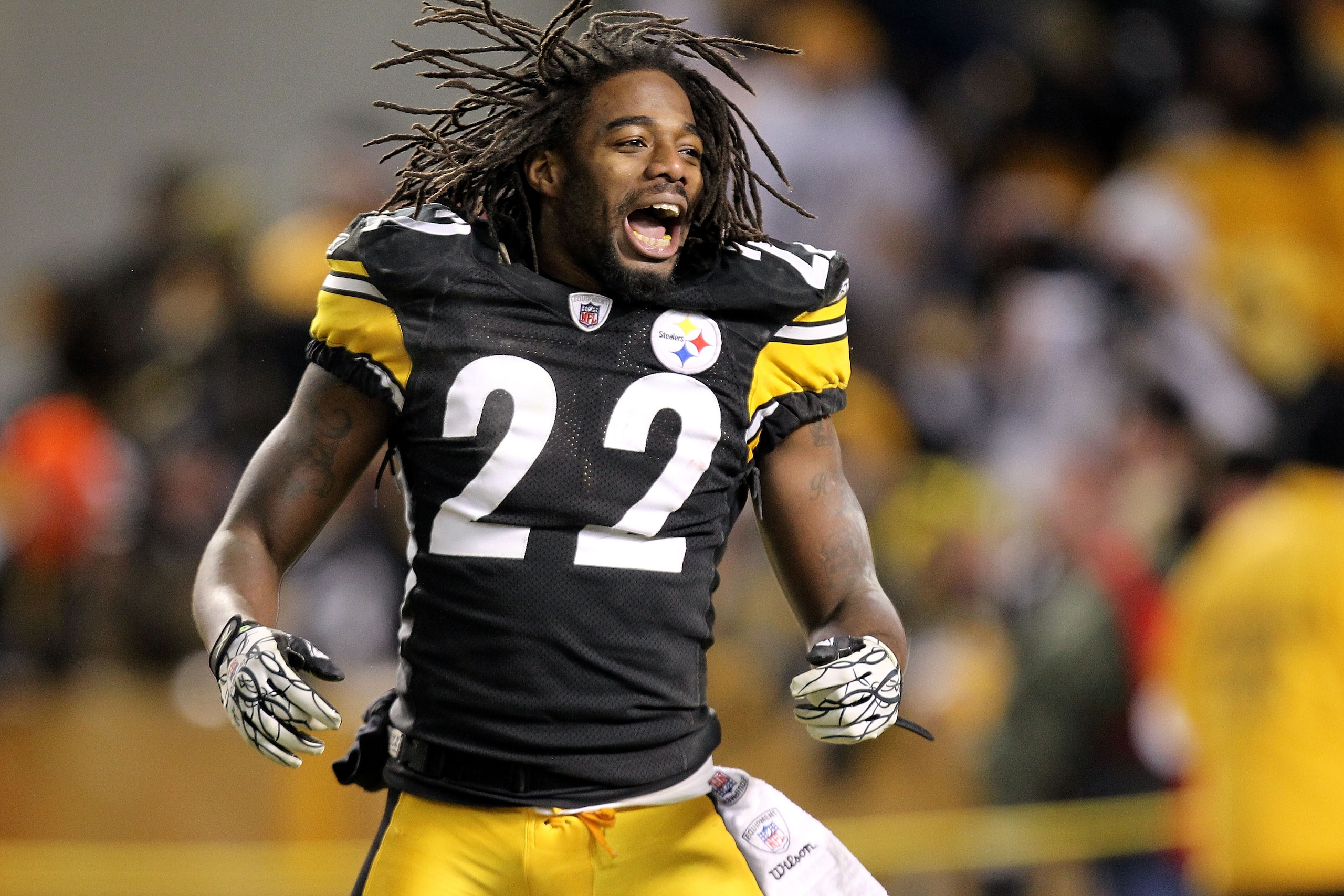 PITTSBURGH, PA - JANUARY 23:  William Gay #22 of the Pittsburgh Steelers celebrates their 24 to 19 win over the New York Jets in the 2011 AFC Championship game at Heinz Field on January 23, 2011 in Pittsburgh, Pennsylvania.  (Photo by Ronald Martinez/Gett