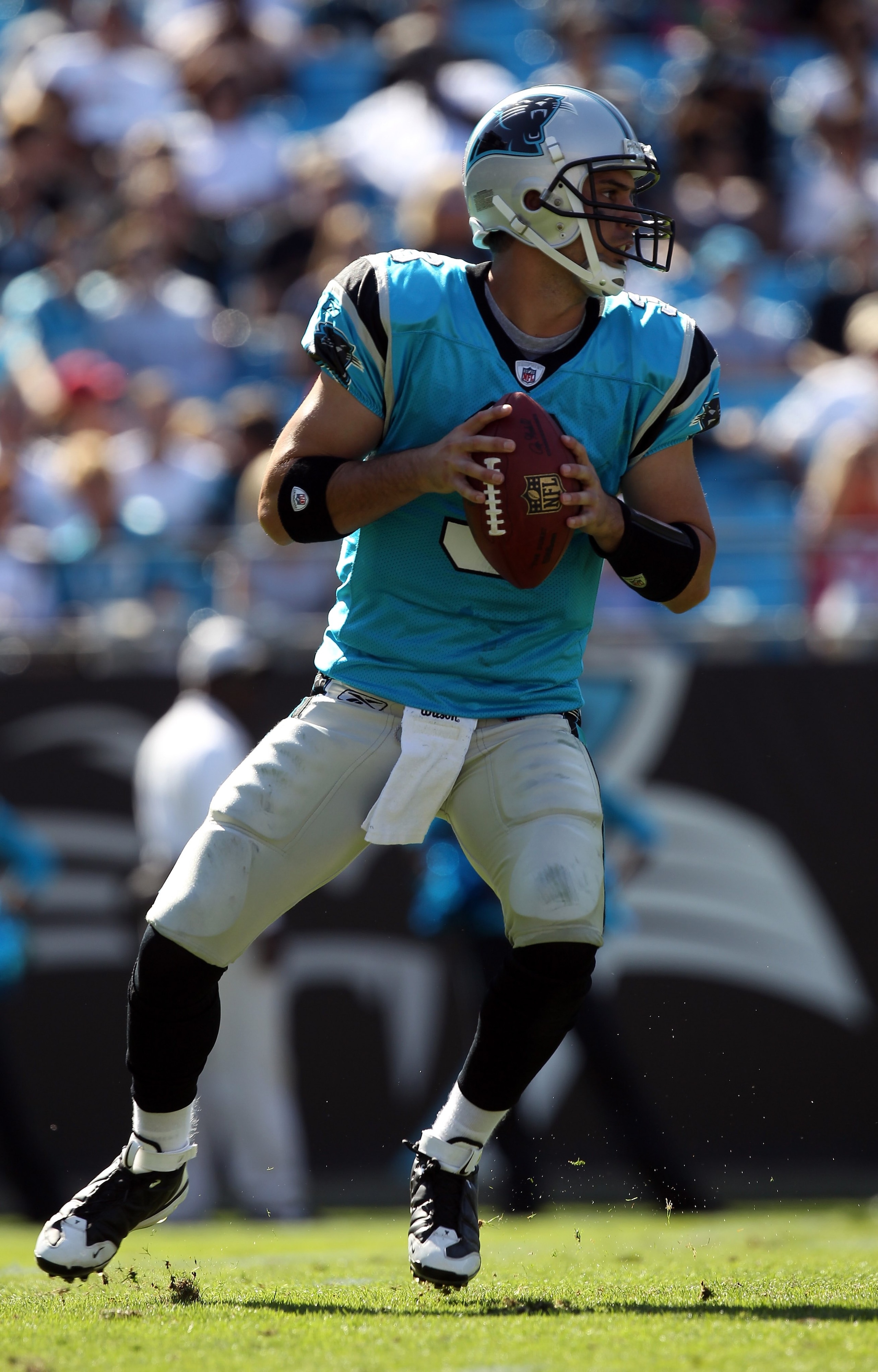CHARLOTTE, NC - OCTOBER 24:  Matt Moore #3 of the Carolina Panthers against the San Francisco 49ers during their game at Bank of America Stadium on October 24, 2010 in Charlotte, North Carolina.  (Photo by Streeter Lecka/Getty Images)