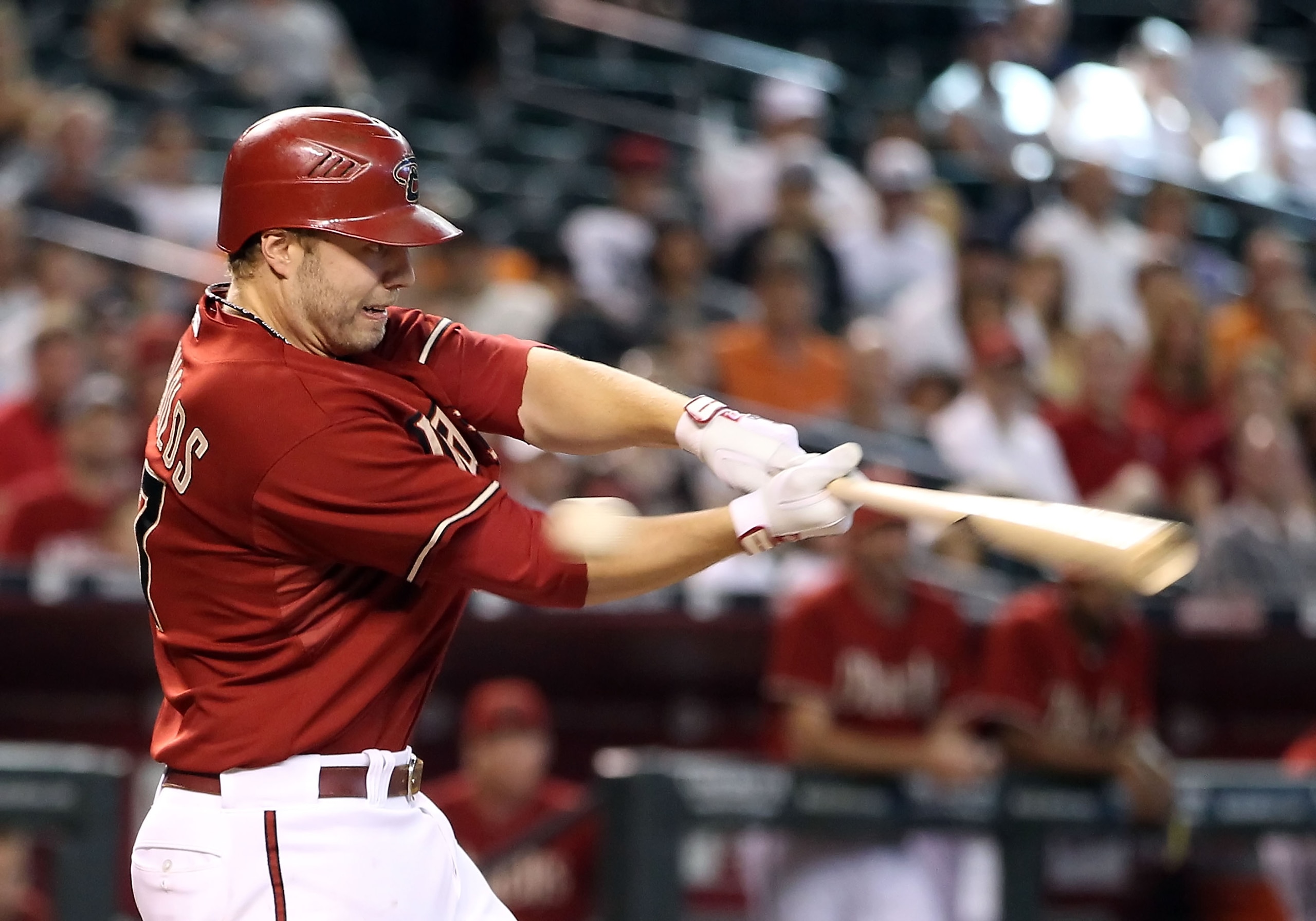 PHOENIX - JULY 11: Mark Reynolds #27 of the Arizona Diamondbacks bats against the Florida Marlins during the Major League Baseball game at Chase Field on July 11, 2010 in Phoenix, Arizona. The Marlins defeated the Diamondbacks 2-0. (Photo by Christian PHOENIX - JULY 11: Mark Reynolds #27 of the Arizona Diamondbacks bats against the Florida Marlins during the Major League Baseball game at Chase Field on July 11, 2010 in Phoenix, Arizona. The Marlins defeated the Diamondbacks 2-0. (Photo by Christian
