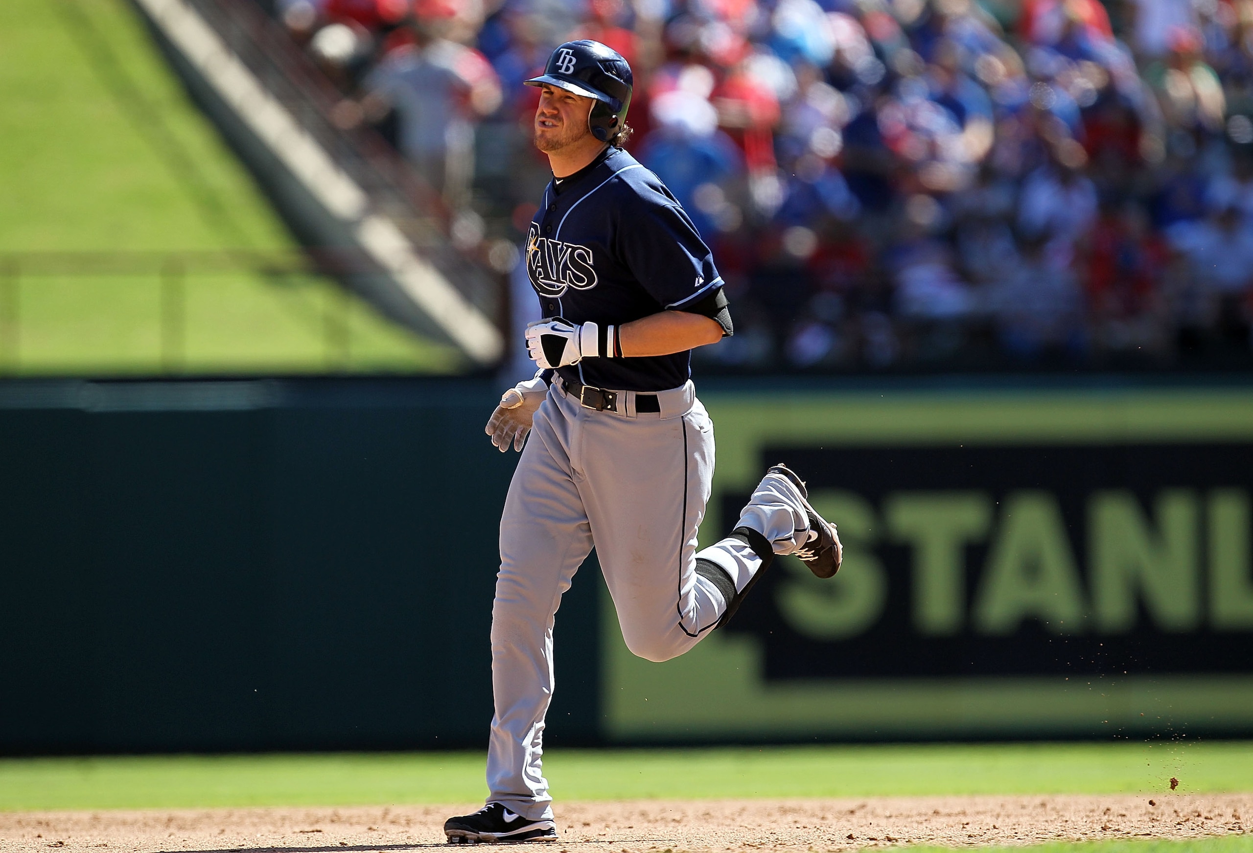 ARLINGTON, TX - OCTOBER 10: Evan Longoria #3 of the Tampa Bay Rays runs after hitting a two run homerun against the Texas Rangers in the 5th inning during game 4 of the ALDS at Rangers Ballpark in Arlington on October 10, 2010 in Arlington, Texas. (Phot ARLINGTON, TX - OCTOBER 10: Evan Longoria #3 of the Tampa Bay Rays runs after hitting a two run homerun against the Texas Rangers in the 5th inning during game 4 of the ALDS at Rangers Ballpark in Arlington on October 10, 2010 in Arlington, Texas. (Phot