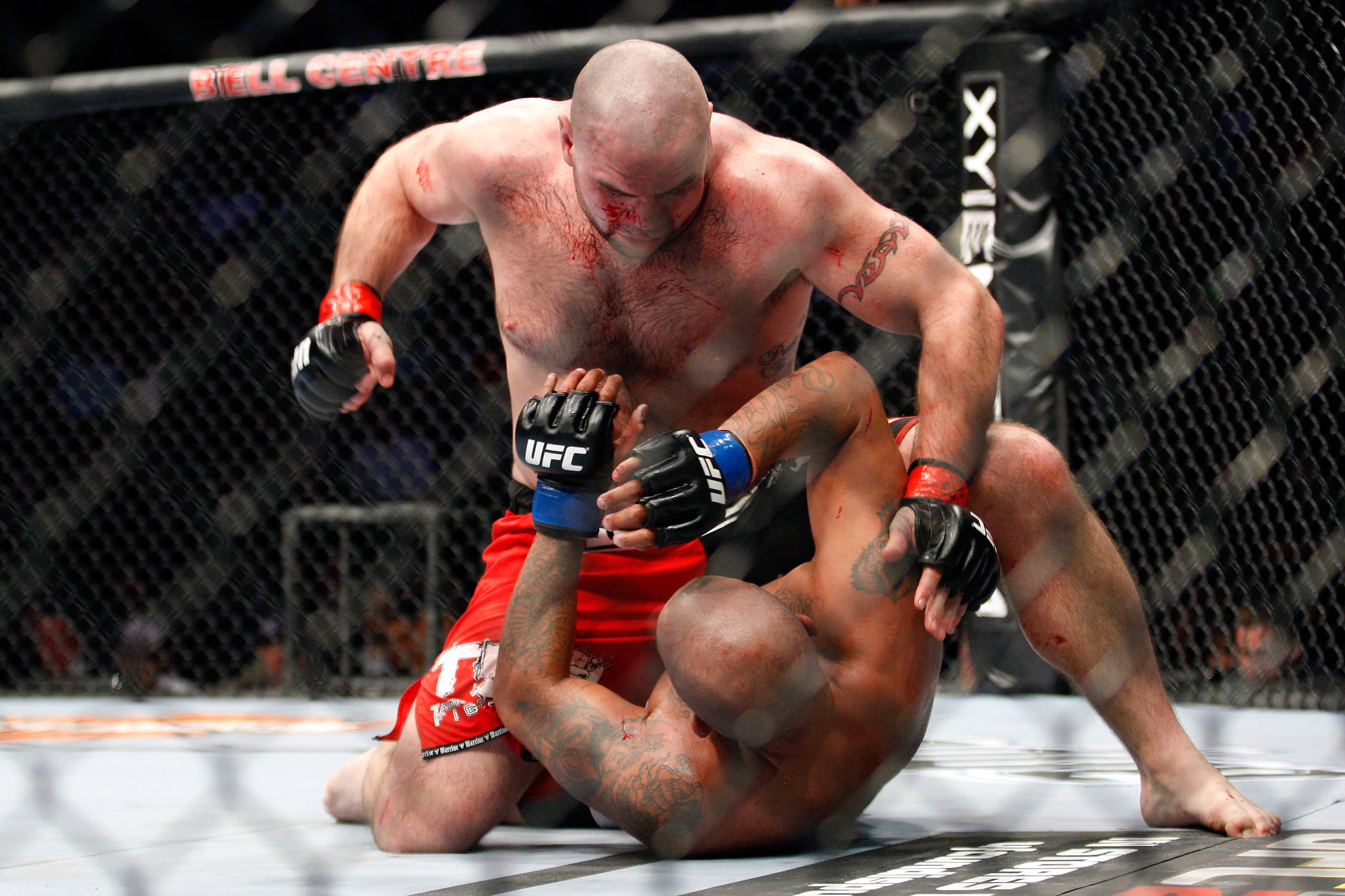 MONTREAL- MAY 8: Tim Hague (L) punches Joey Beltran in their heavyweight bout at UFC 113 at Bell Centre on May 8, 2010 in Montreal, Quebec, Canada.  (Photo by Richard Wolowicz/Getty Images)