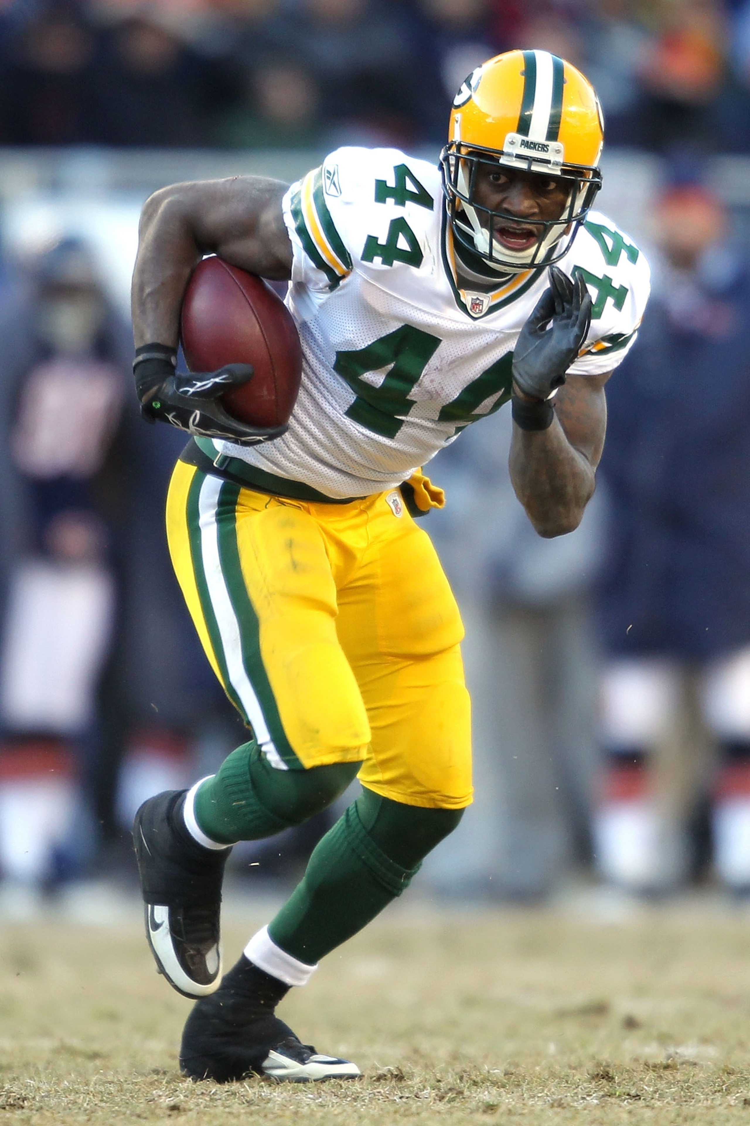 CHICAGO, IL - JANUARY 23: Running back James Starks #44 of the Green Bay Packers runs the ball against the Chicago Bears in the NFC Championship Game at Soldier Field on January 23, 2011 in Chicago, Illinois. (Photo by Andy Lyons/Getty Images) CHICAGO, IL - JANUARY 23: Running back James Starks #44 of the Green Bay Packers runs the ball against the Chicago Bears in the NFC Championship Game at Soldier Field on January 23, 2011 in Chicago, Illinois. (Photo by Andy Lyons/Getty Images)