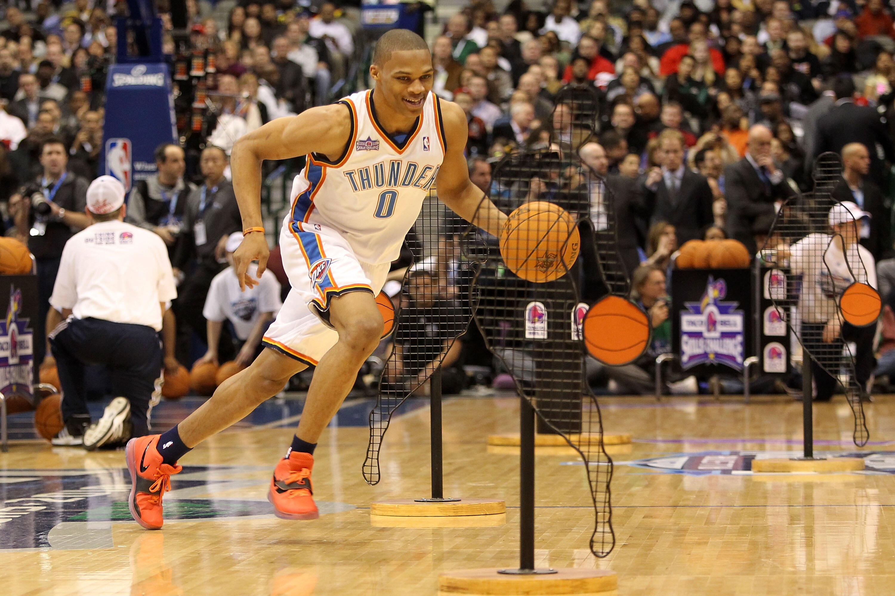 DALLAS - FEBRUARY 13:  Russell Westbrook #0 of the Oklahoma City Thunder takes part in the Taco Bell Skills Challenge on All-Star Saturday Night, part of 2010 NBA All-Star Weekend at American Airlines Center on February 13, 2010 in Dallas, Texas. NOTE TO