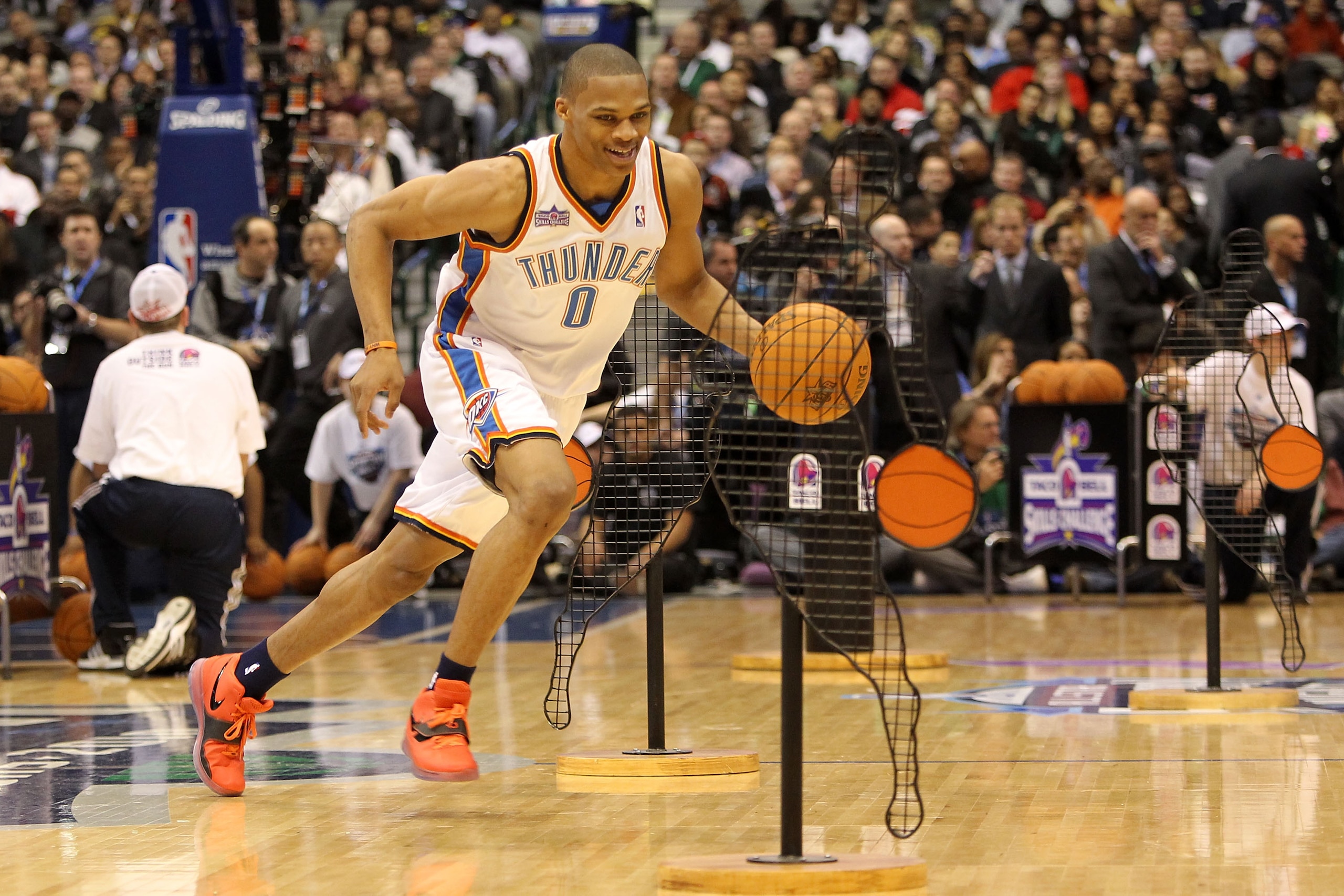 DALLAS - FEBRUARY 13:  Russell Westbrook #0 of the Oklahoma City Thunder takes part in the Taco Bell Skills Challenge on All-Star Saturday Night, part of 2010 NBA All-Star Weekend at American Airlines Center on February 13, 2010 in Dallas, Texas. NOTE TO