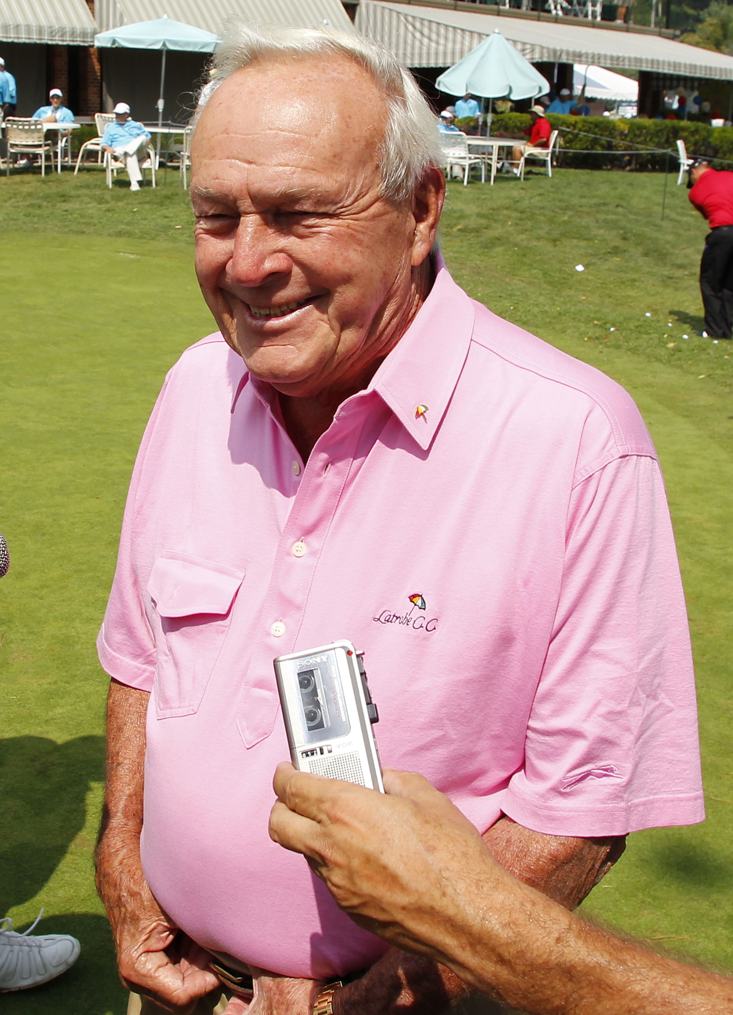 CANONSBURG, PA - SEPTEMBER 03: Arnold Palmer talks to the media prior to watching his grandson Sam Saunders play during the second round of the Mylan Classic presented by CONSOL Energy at Southpointe Golf Club on September 3, 2010 in Canonsburg, Pennsilv CANONSBURG, PA - SEPTEMBER 03: Arnold Palmer talks to the media prior to watching his grandson Sam Saunders play during the second round of the Mylan Classic presented by CONSOL Energy at Southpointe Golf Club on September 3, 2010 in Canonsburg, Pennsilv