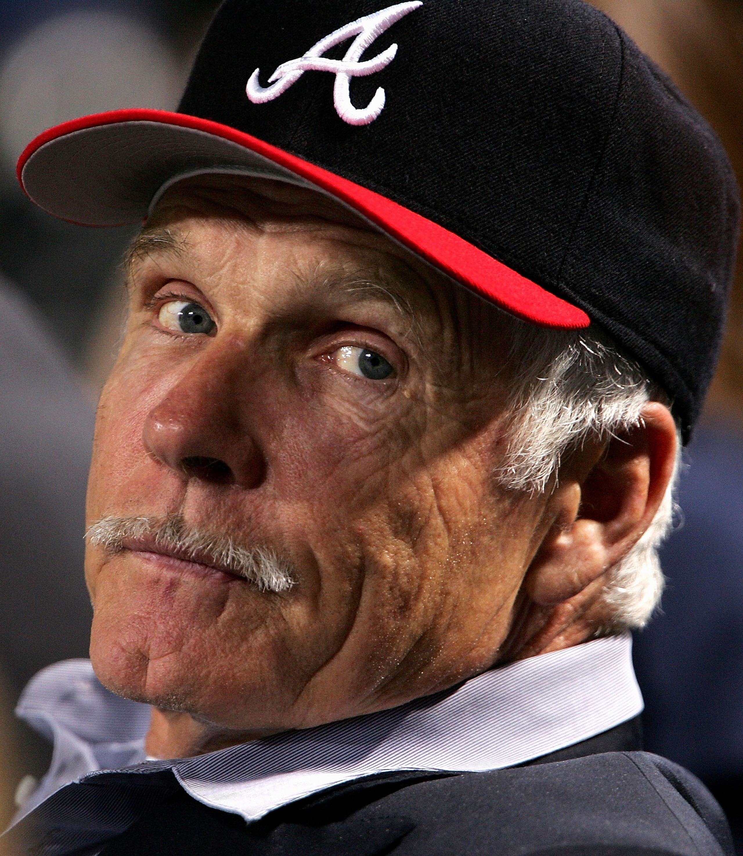 ATLANTA - OCTOBER 11: Ted Turner, former owner of the Atlanta Braves, watches game five of the National League Division Series against the Houston Rockets on October 11, 2004 at Turner Field in Atlanta, Georgia. (Photo by Doug Pensinger/Getty Images) ATLANTA - OCTOBER 11: Ted Turner, former owner of the Atlanta Braves, watches game five of the National League Division Series against the Houston Rockets on October 11, 2004 at Turner Field in Atlanta, Georgia. (Photo by Doug Pensinger/Getty Images)