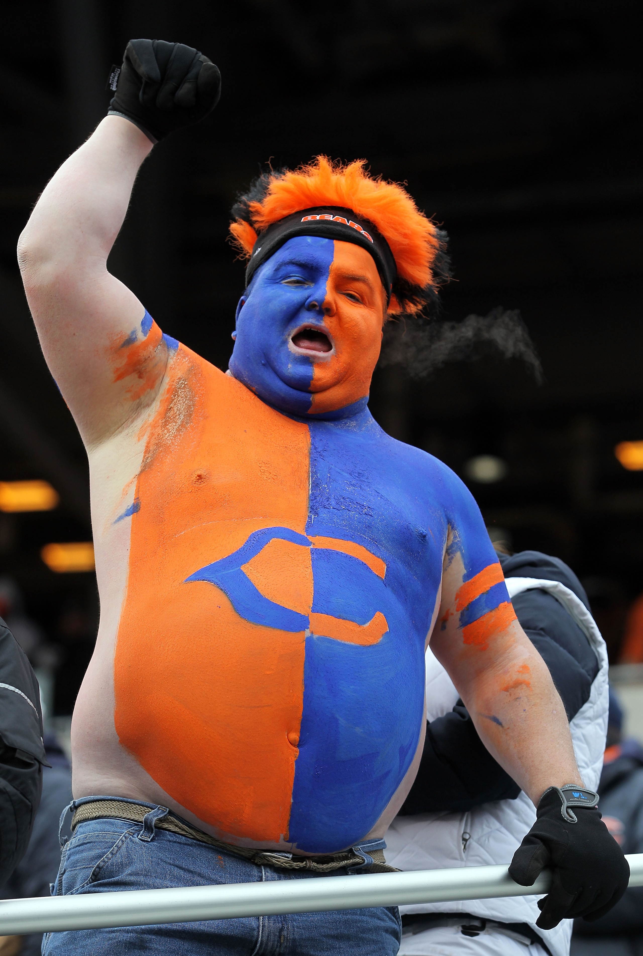 CHICAGO, IL - JANUARY 16: A Chicago Bears fan cheers before the Bears take on the Seattle Seahawks in the 2011 NFC divisional playoff game at Soldier Field on January 16, 2011 in Chicago, Illinois. (Photo by Doug Pensinger/Getty Images) CHICAGO, IL - JANUARY 16: A Chicago Bears fan cheers before the Bears take on the Seattle Seahawks in the 2011 NFC divisional playoff game at Soldier Field on January 16, 2011 in Chicago, Illinois. (Photo by Doug Pensinger/Getty Images)