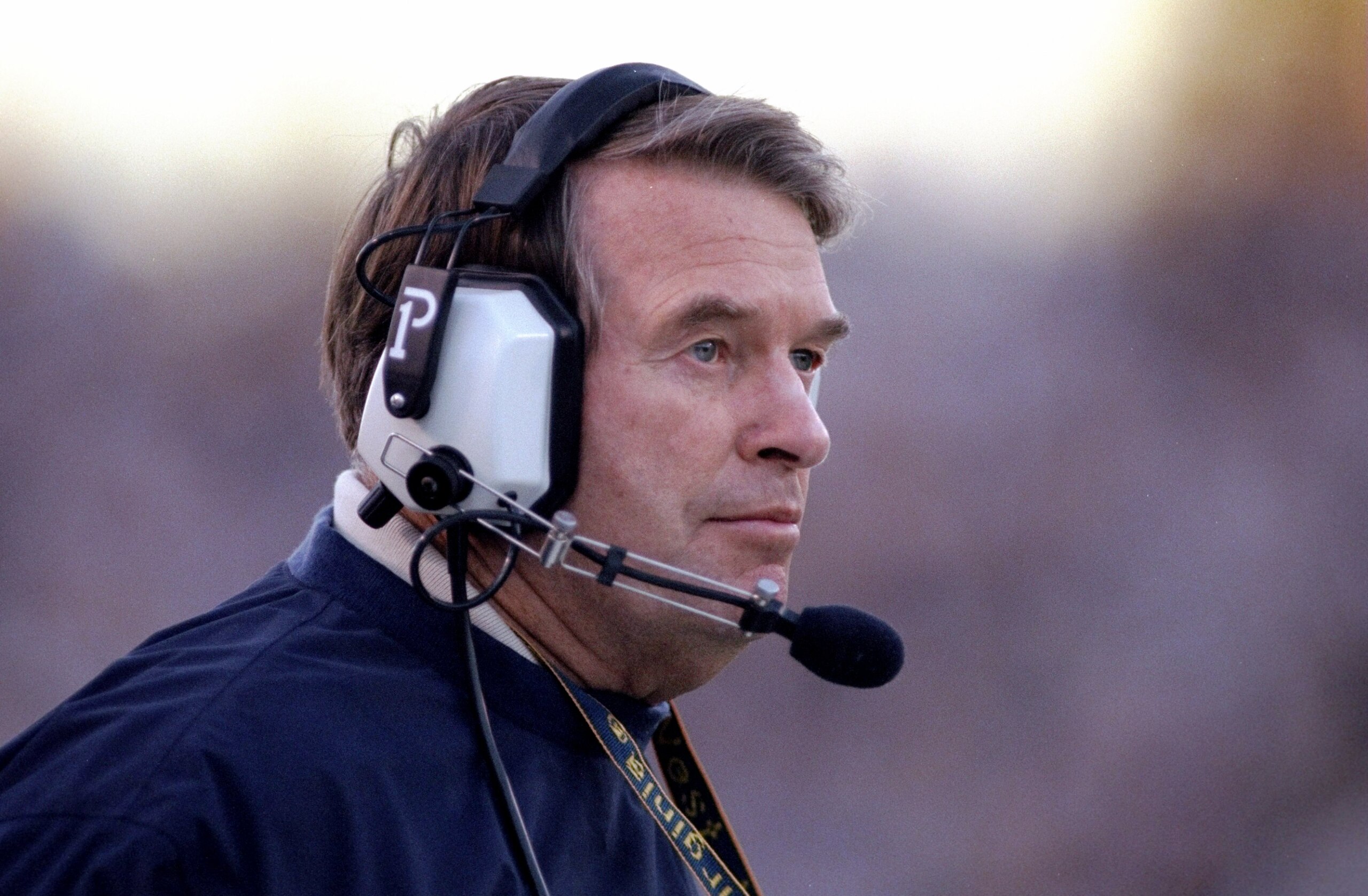 24 Oct 1998: A portrait of head coach Don Nehlen of the West Virginia Mountaineers as he watches the field during the game against the Miami Hurricanes at Mountaineer Field in Morgan Filed, West Virginia. Miami defeated W. Virginia 34-31. Mandatory Credit