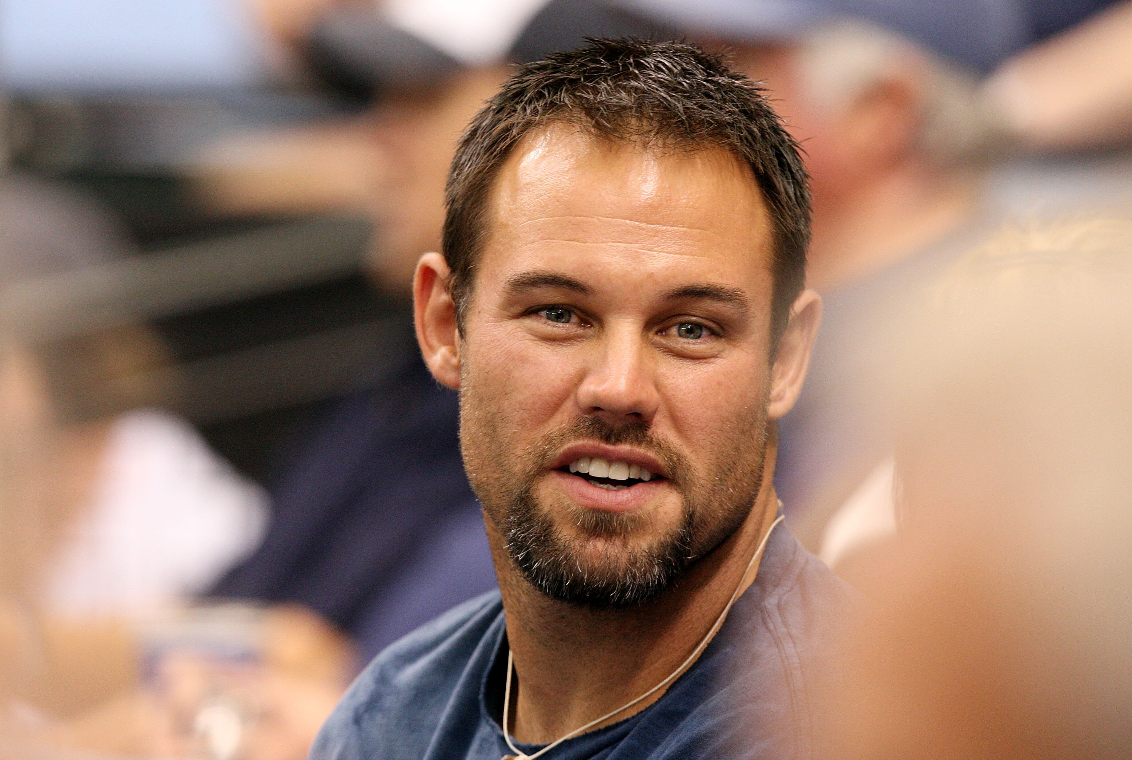 ST PETERSBURG, FL - OCTOBER 02:  Former NFL player Mike Alstott of the Tampa Bay Buccaneers watches the Chicago White Sox take on the Tampa Bay Rays in Game 1 of the American Leaugue Divisional Series at Tropicana Field on October 2, 2008 in St. Petersbur