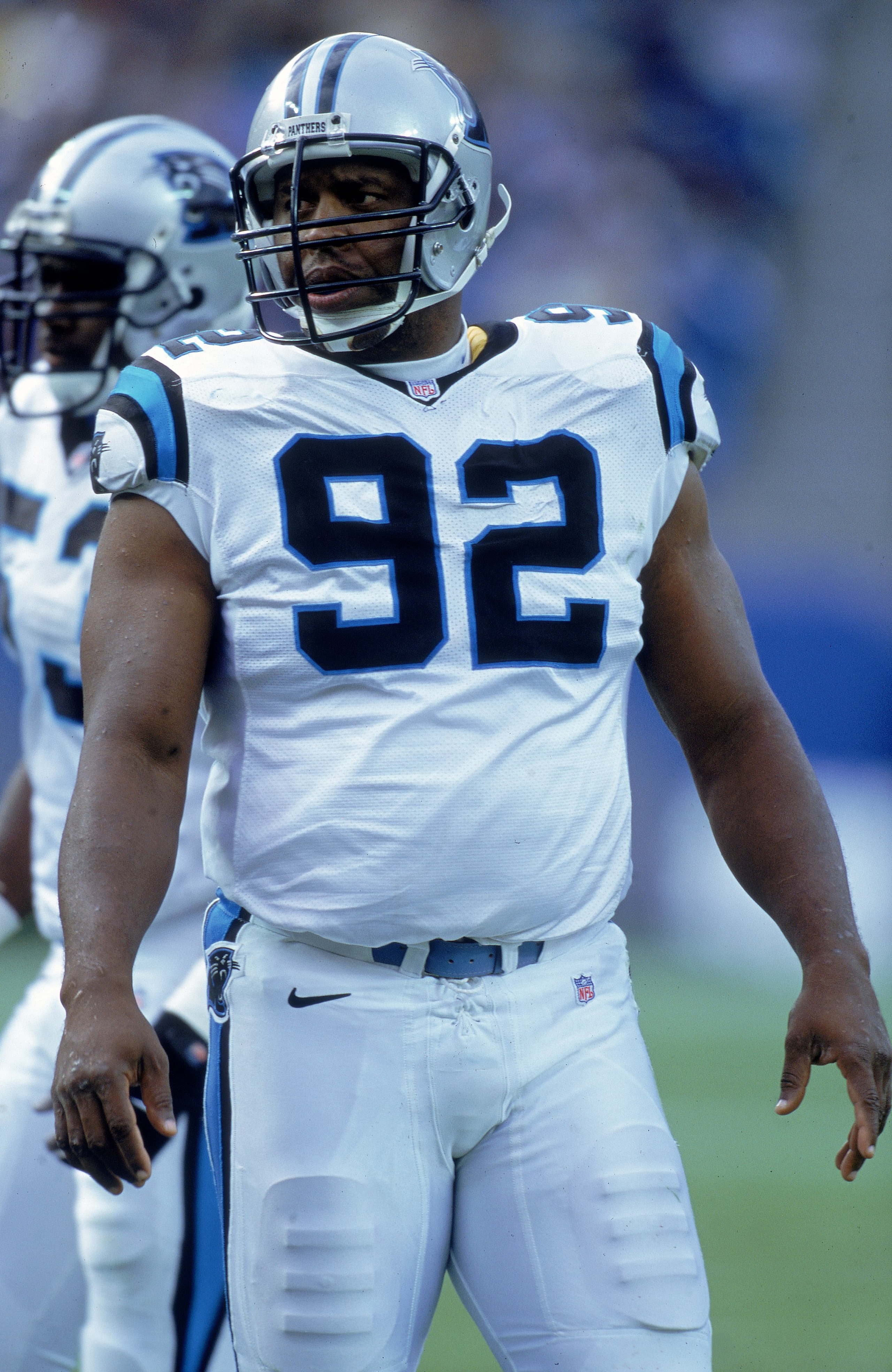 8 Oct 2000:  Reggie White #92 of the Carolina Panthers stands on the field during the game against the Seattle Seahawks  at the Ericsson Stadium in Charlotte, North Carolina.  The Panthers defeated the Seahawks 23-3.Mandatory Credit: Scott Halleran  /Alls